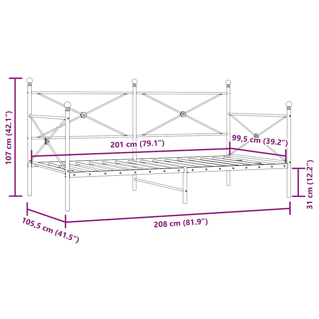 vidaXL Sofá cama sin colchón terciopelo negro 100x200 cm acero