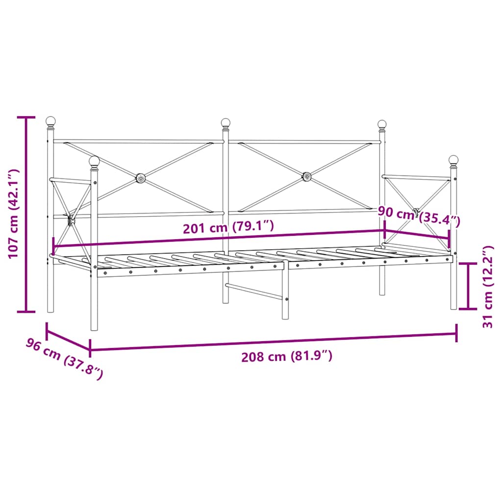 vidaXL Sofá cama sin colchón cuero sintético blanco 90x200 cm acero