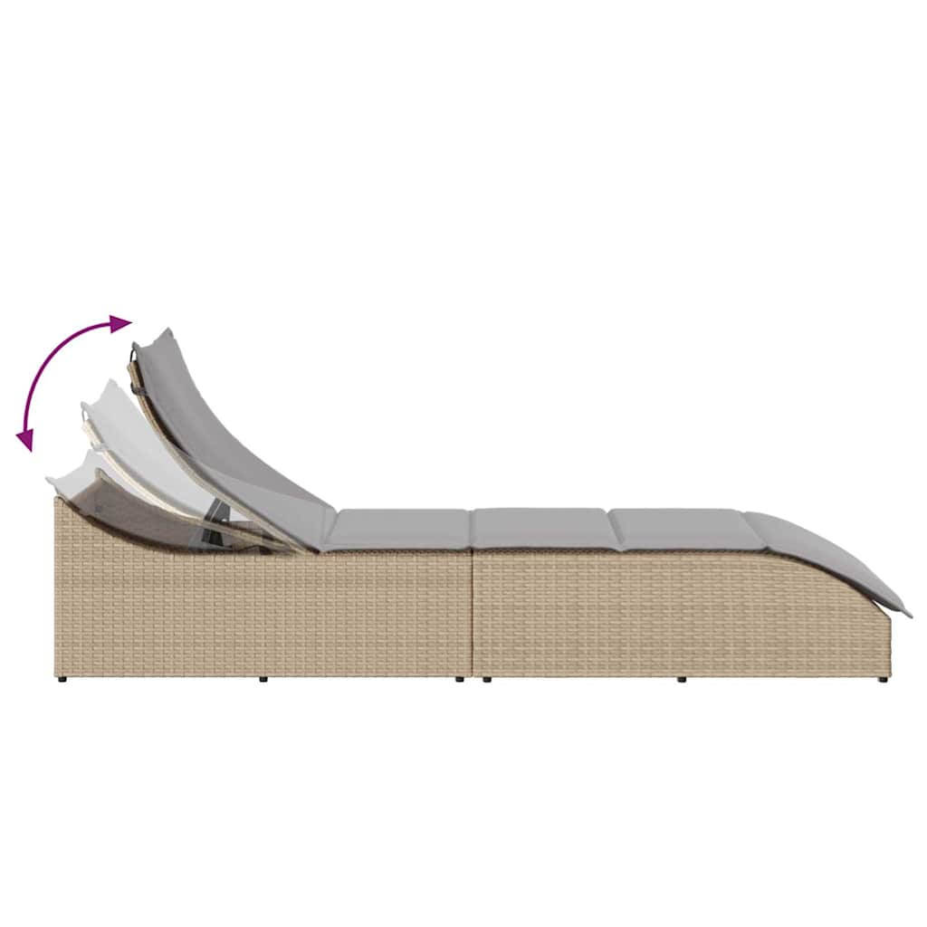 vidaXL Tumbona plegable con cojín y espacio beige ratán sintético