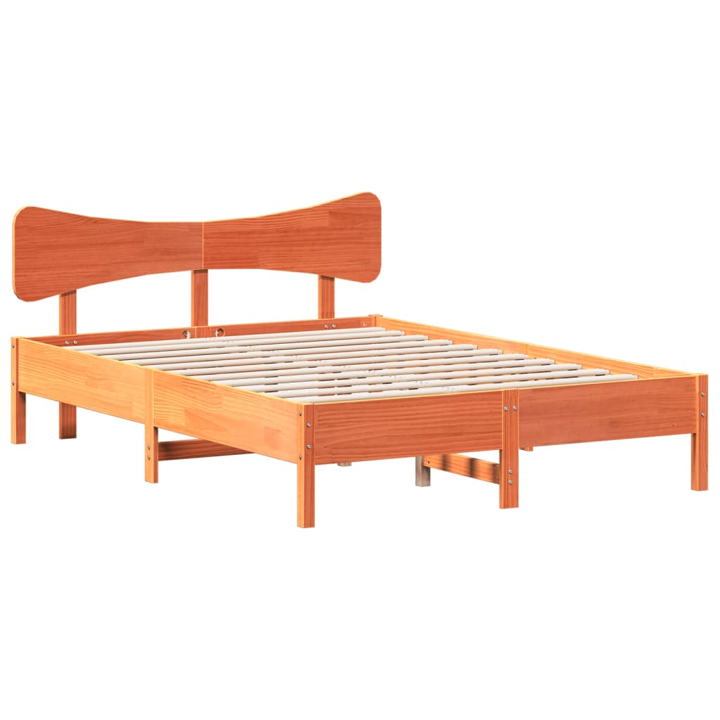 vidaXL Cama sin colchón madera maciza de pino marrón cera 140x190 cm