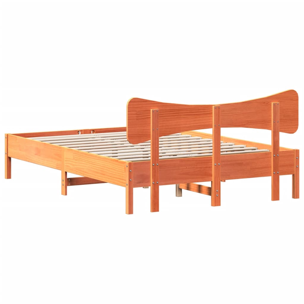 vidaXL Cama sin colchón madera maciza de pino marrón cera 140x190 cm