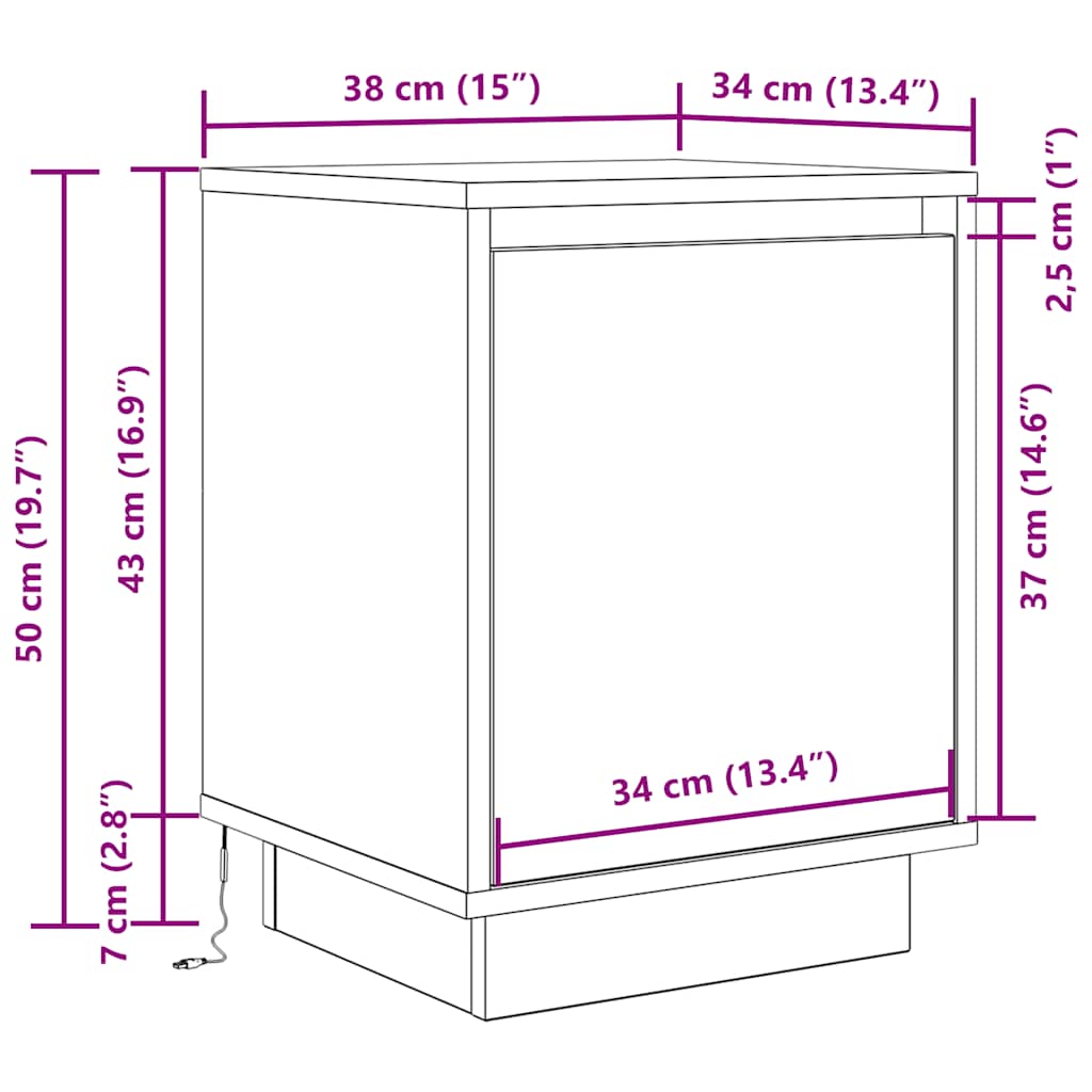 vidaXL Mesilla de noche con luces LED roble ahumado 38x34x50 cm