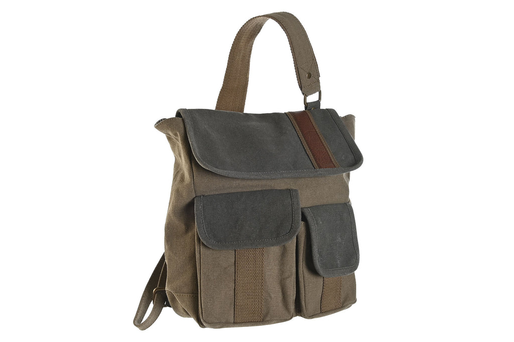 BOLSO BANDOLERA CANVAS CUERO 23X10X30 BEIGE