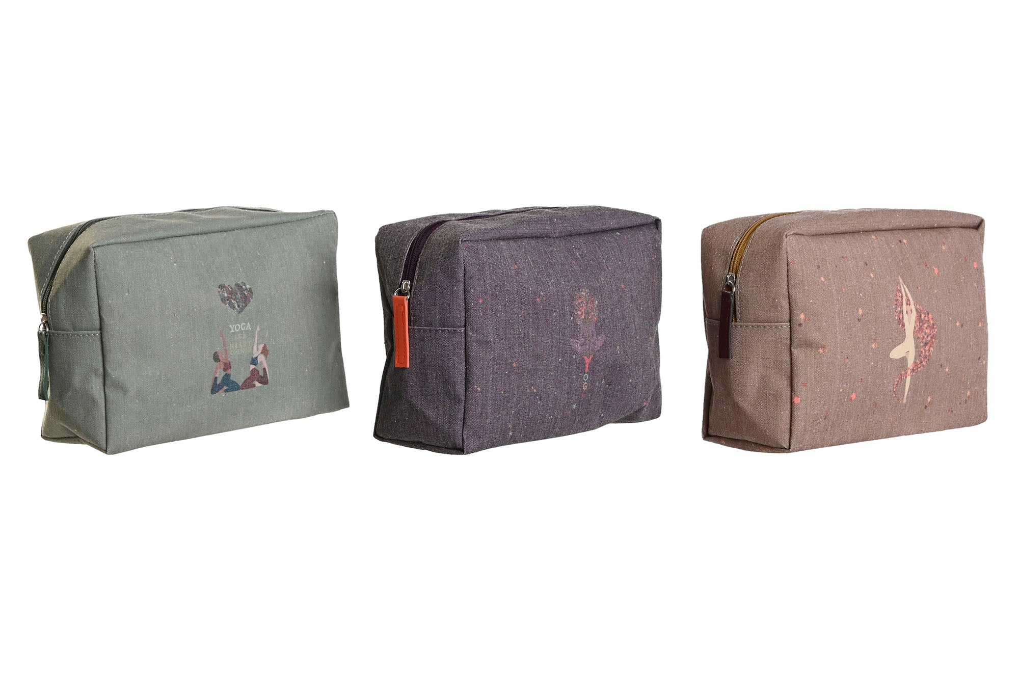 PACK DE 3 NECESER LIENZO ALGODON 20X8X14 YOGA 3 SURT.