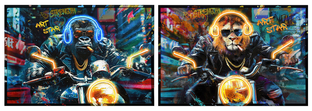 PACK DE 2 CUADRO LED LIENZO 123X3X83 MOTO MONO 2 SURT.