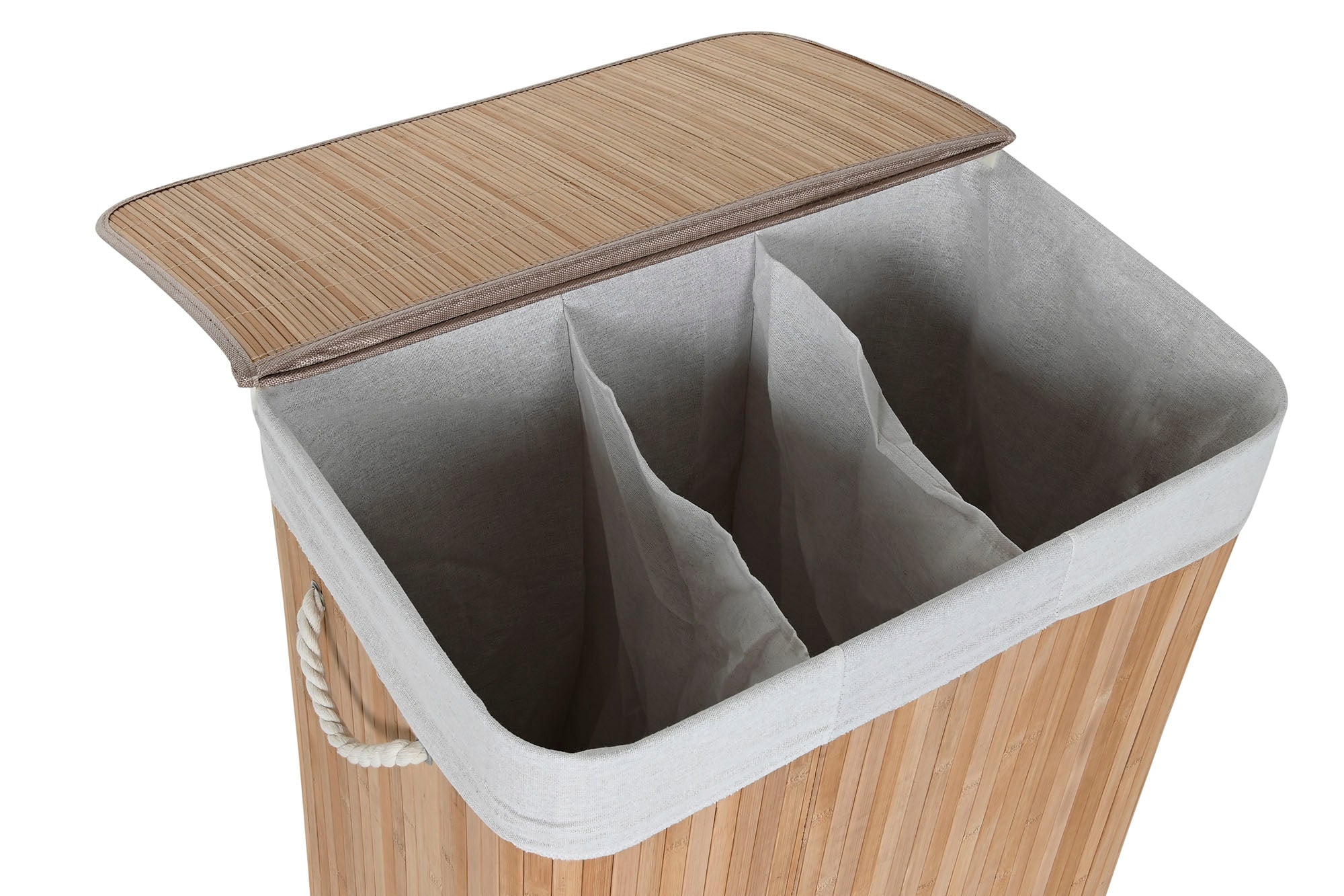 CESTA ROPA BAMBU 60X40X60 140L 3 COMPARTIMENTOS