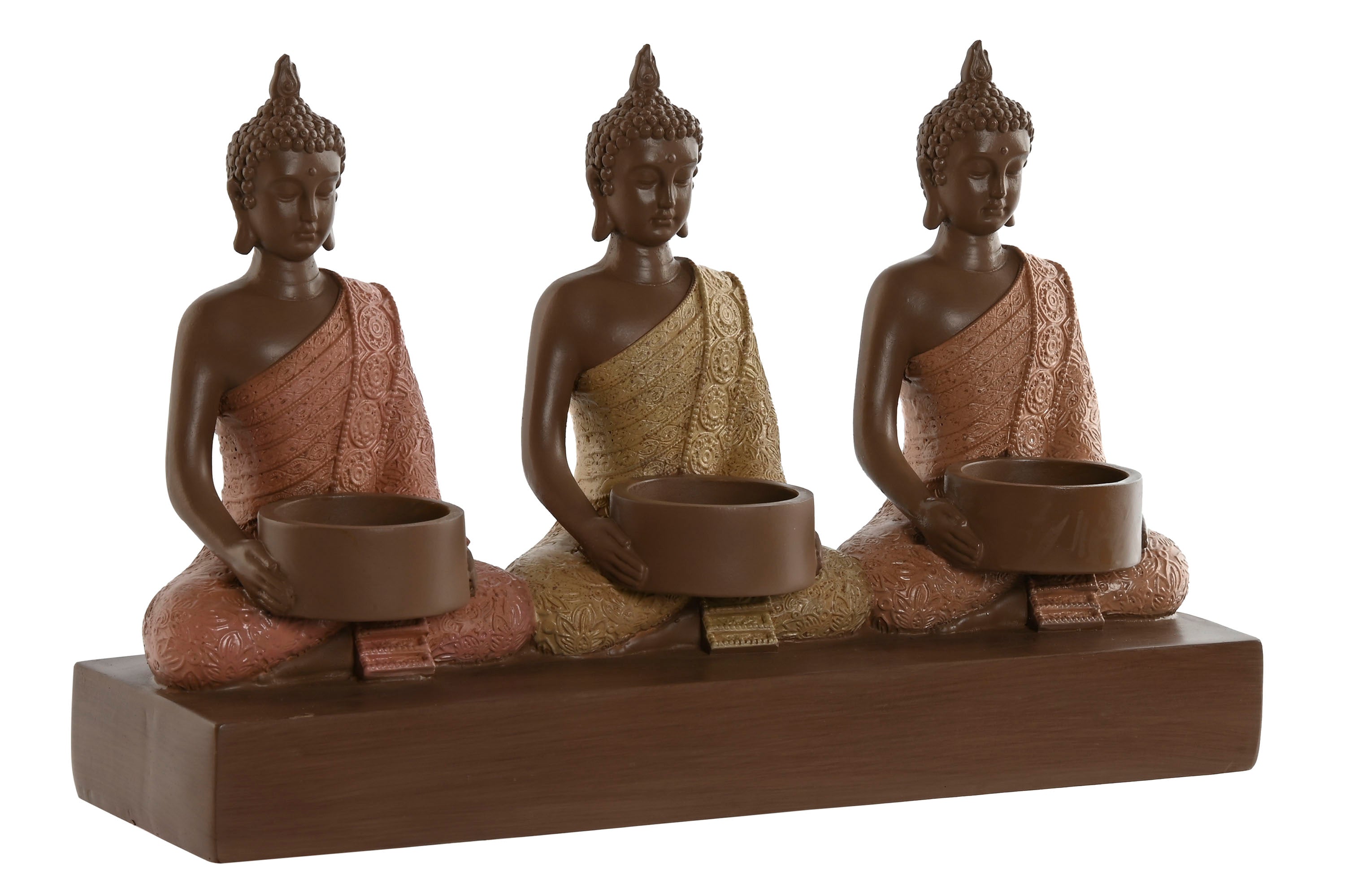 PORTAVELA RESINA 28X8,5X17 3 VELAS BUDA CORAL