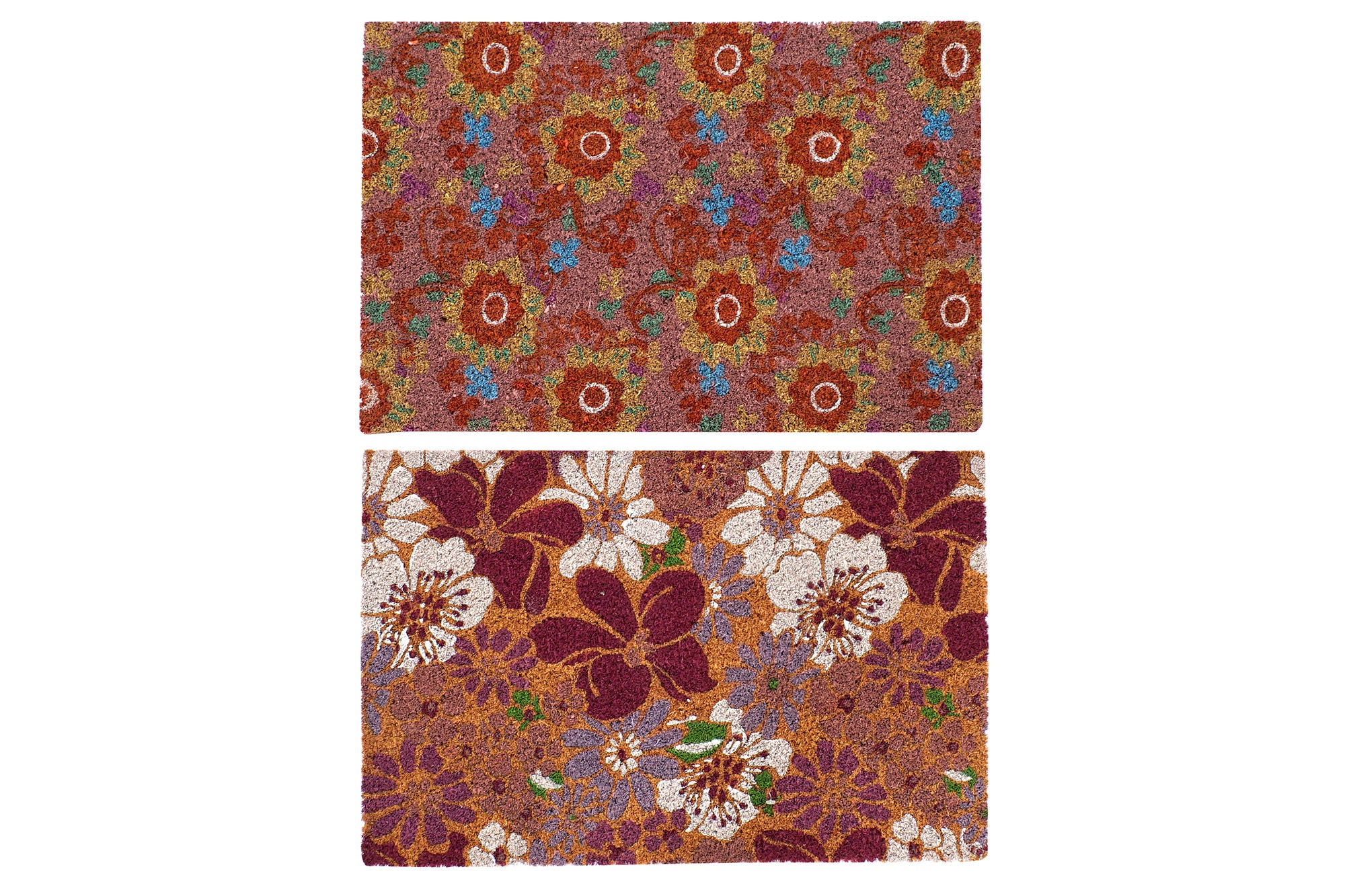 PACK DE 2 FELPUDO FIBRA COCO GOMA 60X40X1,5 FLORES 2 SURT.