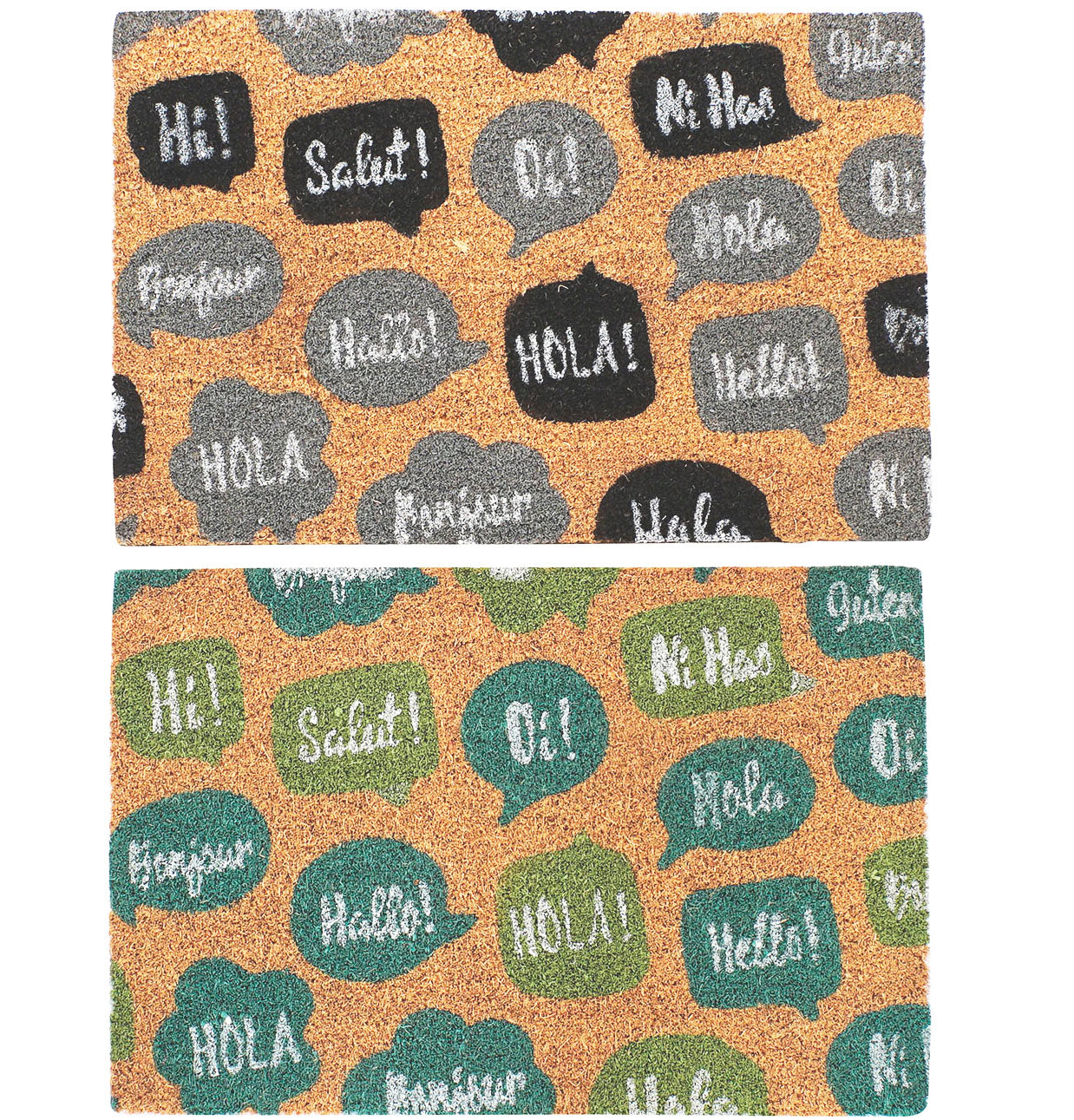 PACK DE 2 FELPUDO FIBRA COCO GOMA 60X40X1,5 HOLA 2 SURT.