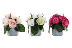 PACK DE 6 FLOR TELA PLASTICO 15X14X16 ROSAS 3 SURT.