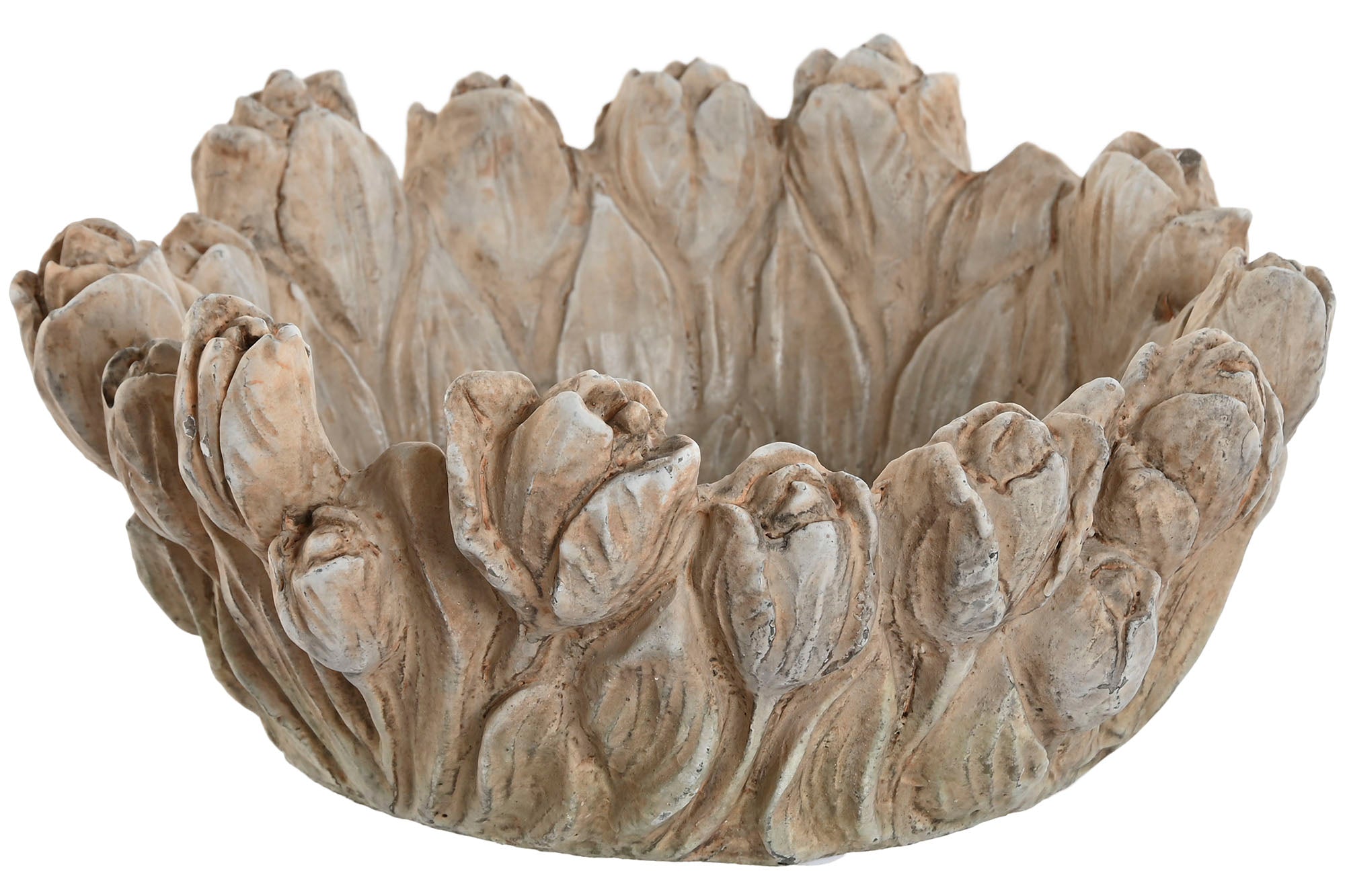 CENTRO MESA CEMENTO 23X23X10 TULIPANES DESGASTADO - Imagen 1