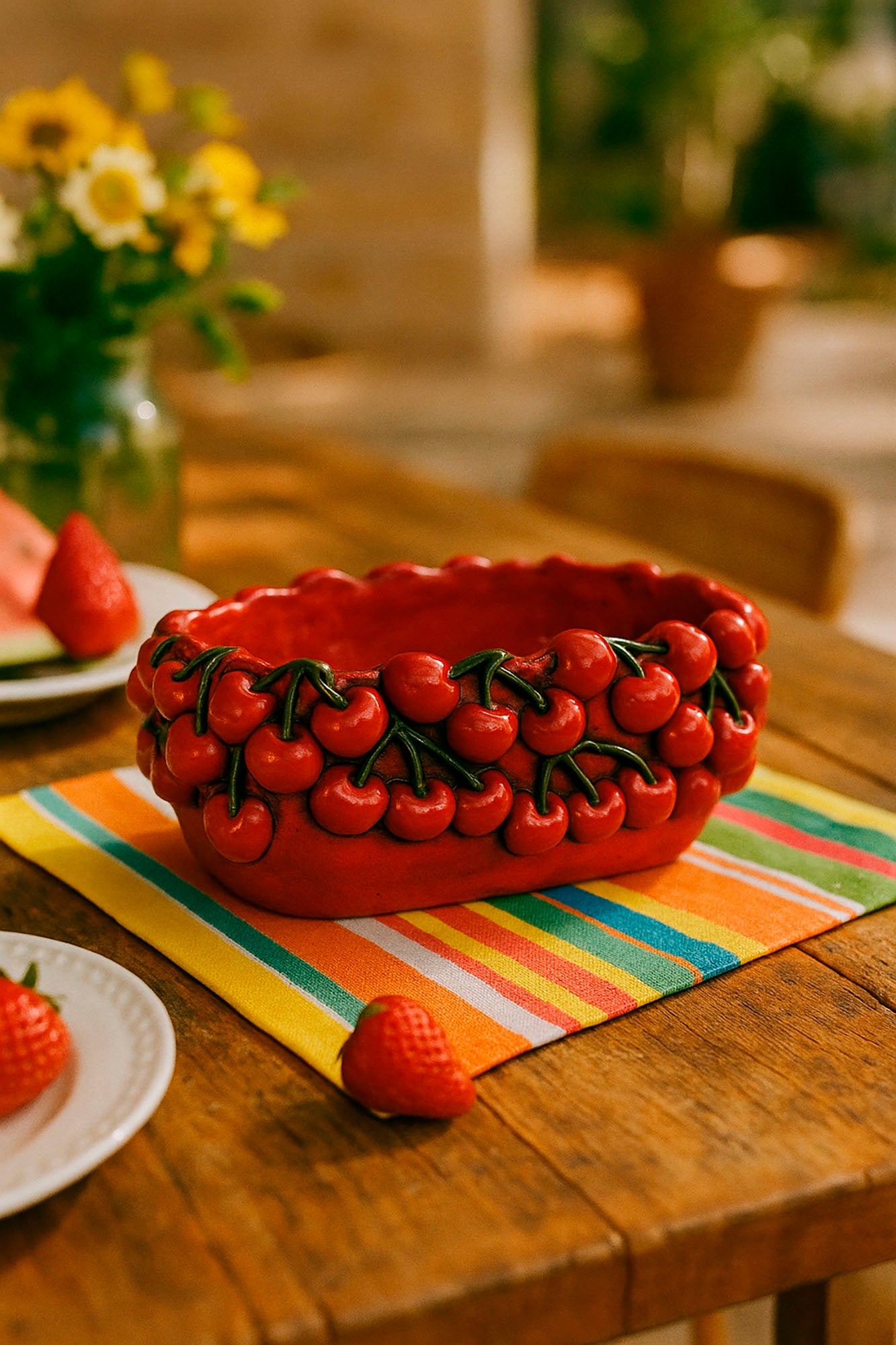 CENTRO MESA CEMENTO 25X16X13 CEREZAS ROJO - Imagen 4