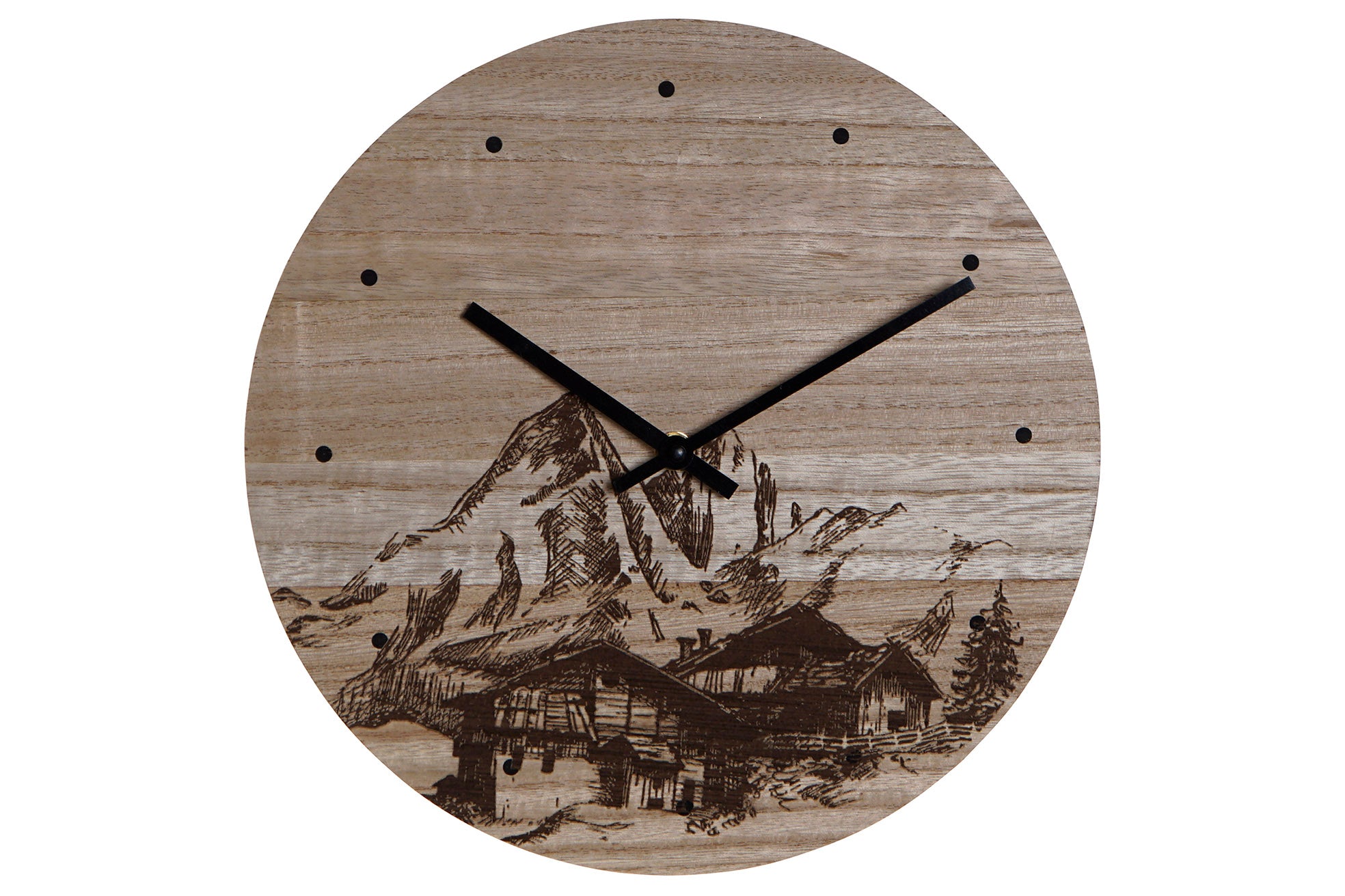 RELOJ PARED MDF 30X30X1,5 MONTAÑA NEGRO - Imagen 1