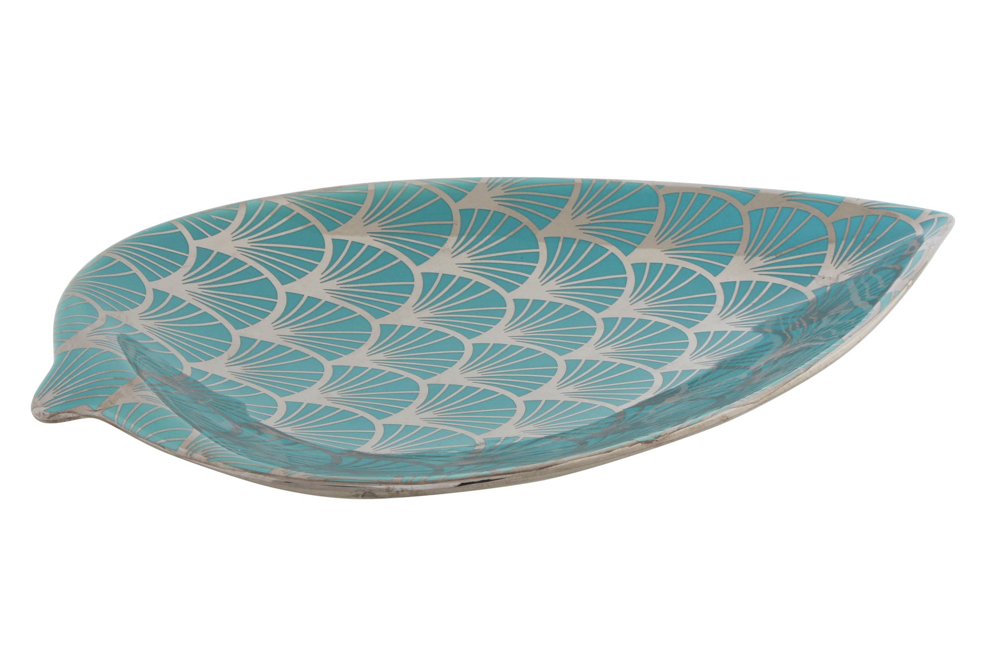 CENTRO MESA PORCELANA 27,5X16X3 HOJA CROMADO - Imagen 1