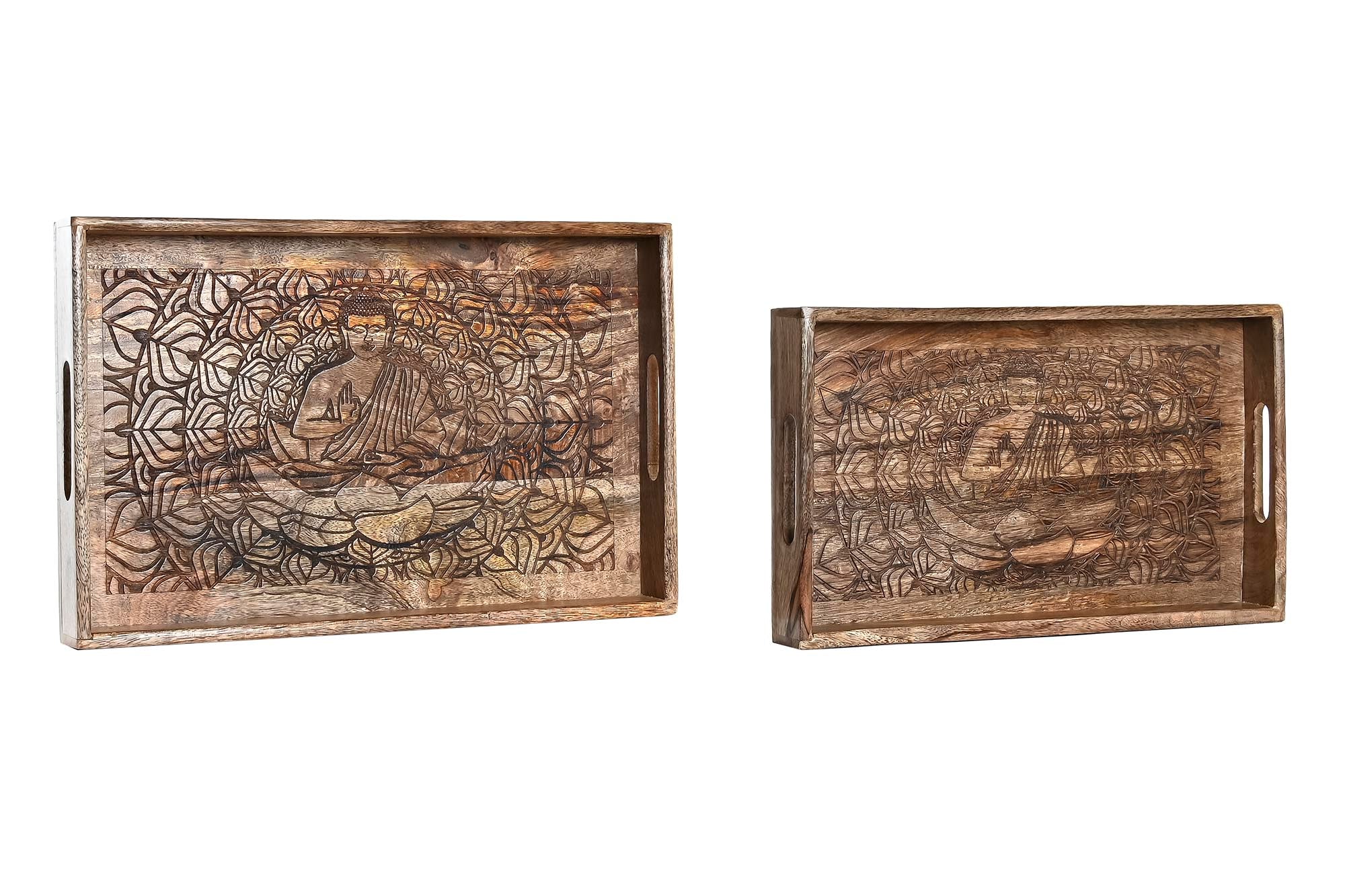 BANDEJA SET 2 MANGO 43X27,5X7,5 BUDA DECAPE MARRON - Imagen 1