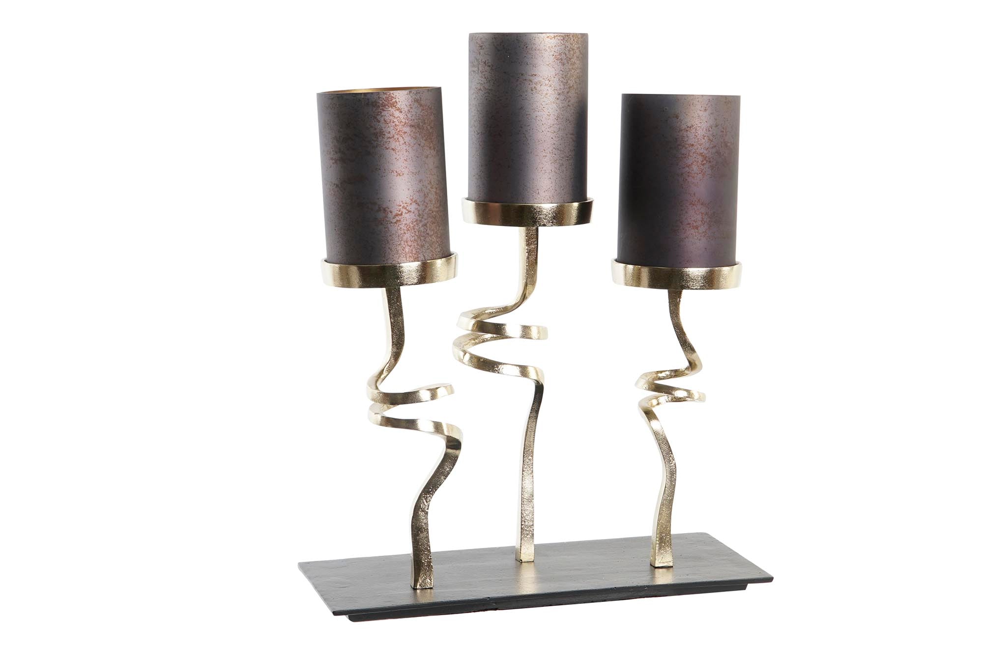 PORTAVELA CRISTAL ALUMINIO 37X16X47 3 VELAS GRIS - Imagen 1