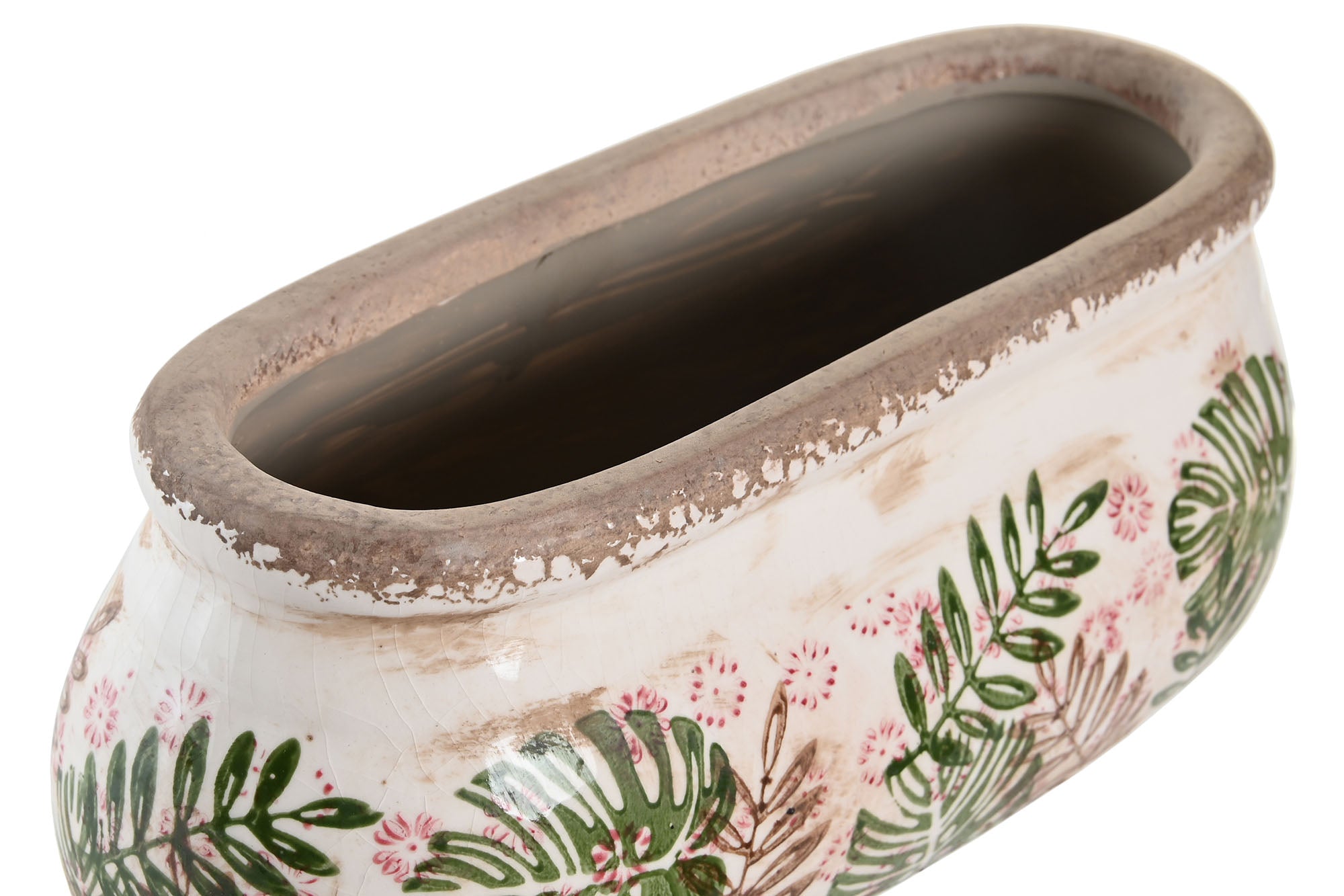 MACETERO GRES 23X10X9 HOJAS BLANCO - Imagen 2