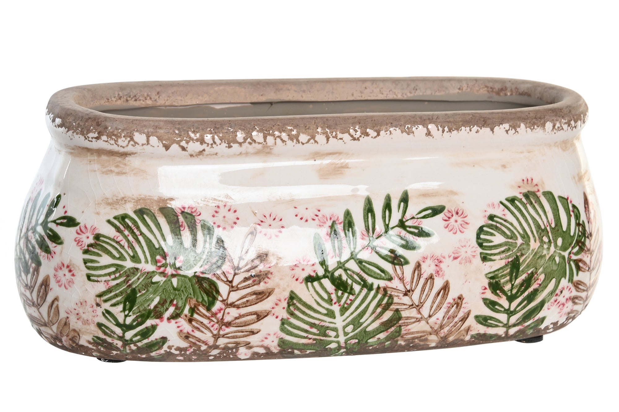 MACETERO GRES 23X10X9 HOJAS BLANCO - Imagen 1