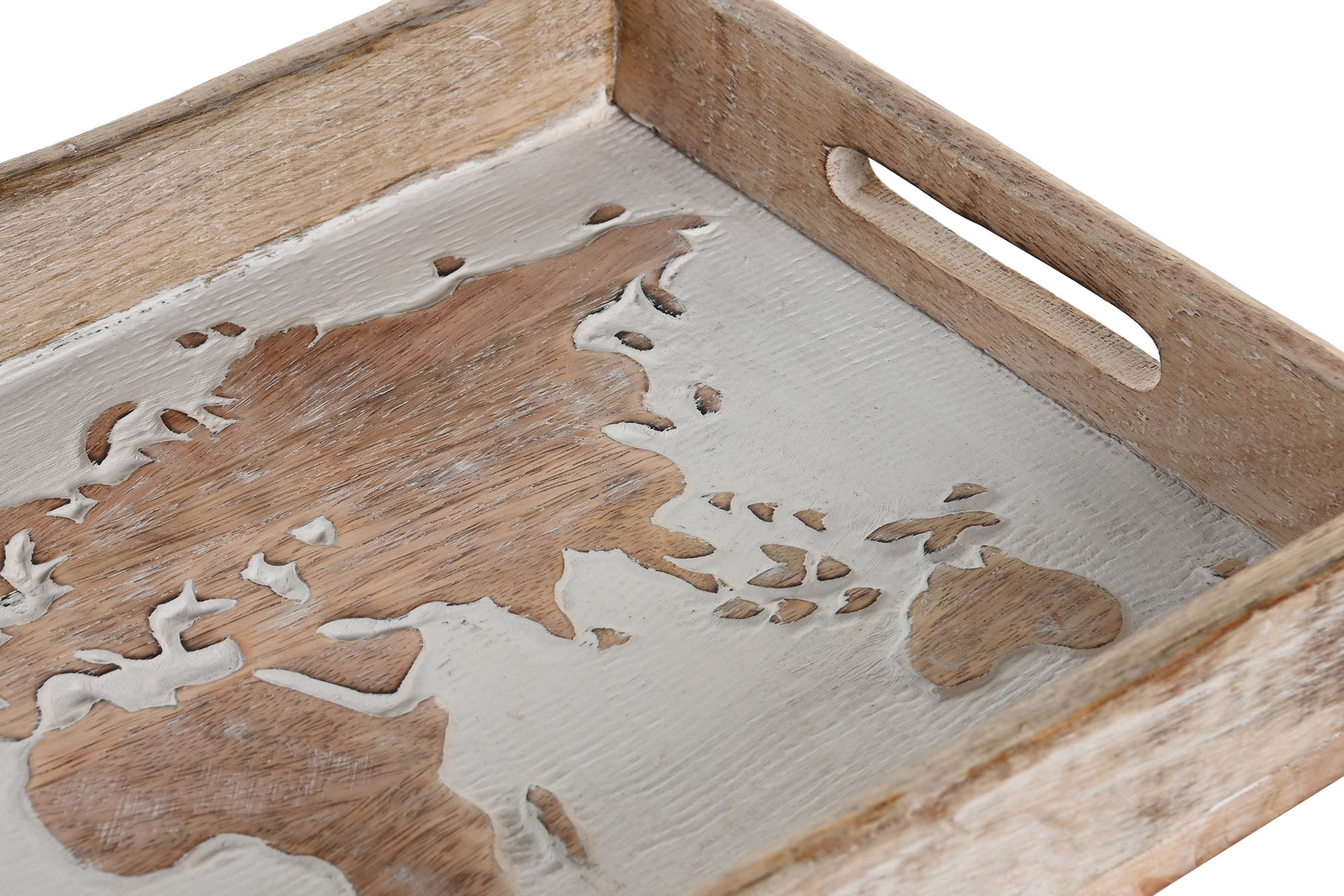 BANDEJA DECORACION MANGO 39X23X6 MAPAMUNDI MARRON - Imagen 2