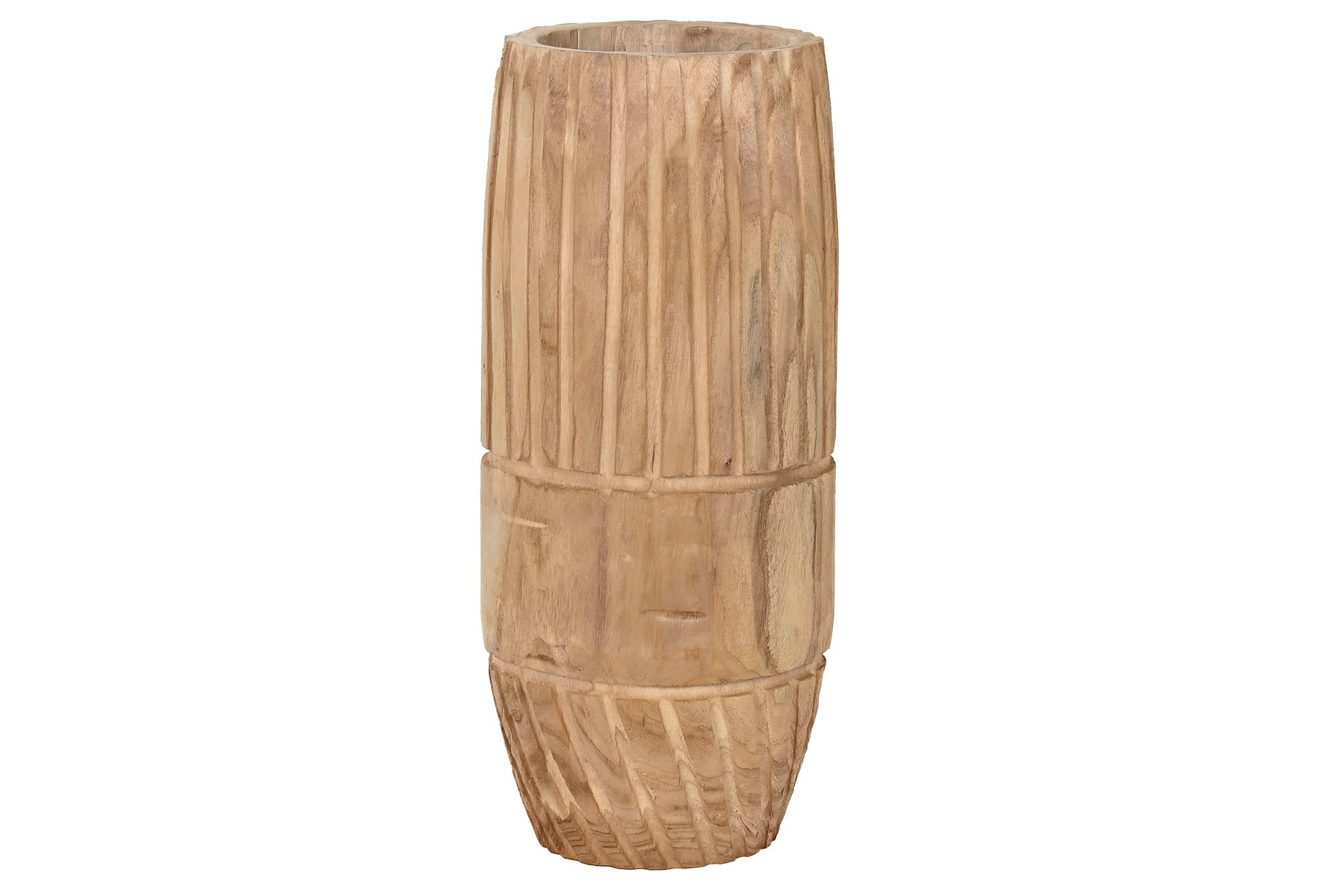 MACETERO MADERA PAULOWNIA 32X32X69 TALLADO NATURAL - Imagen 1