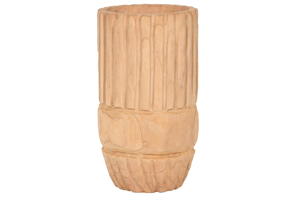 MACETERO MADERA PAULOWNIA 28X28X50 TALLADO NATURAL - Imagen 1