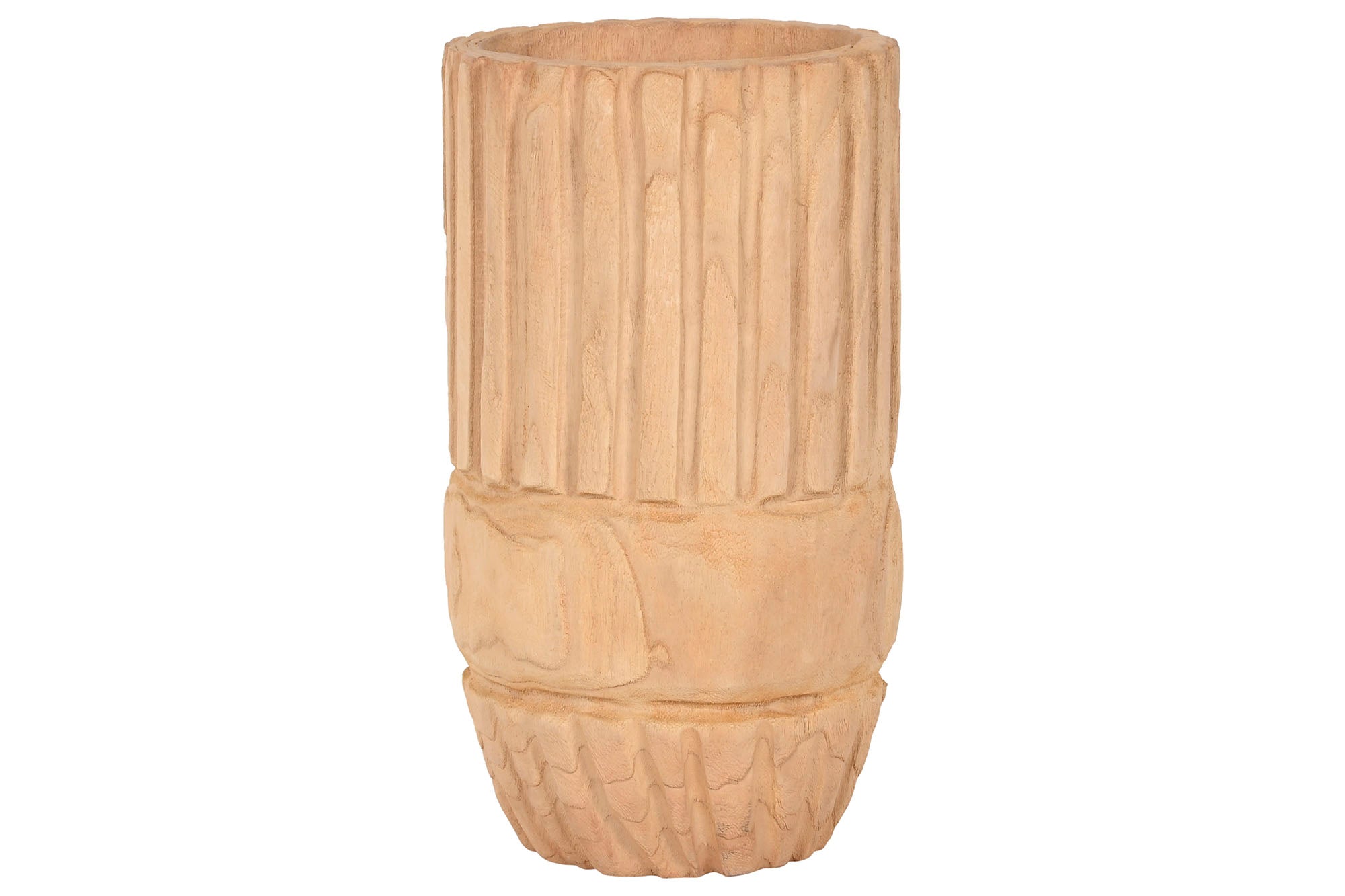 MACETERO MADERA PAULOWNIA 28X28X50 TALLADO NATURAL - Imagen 1