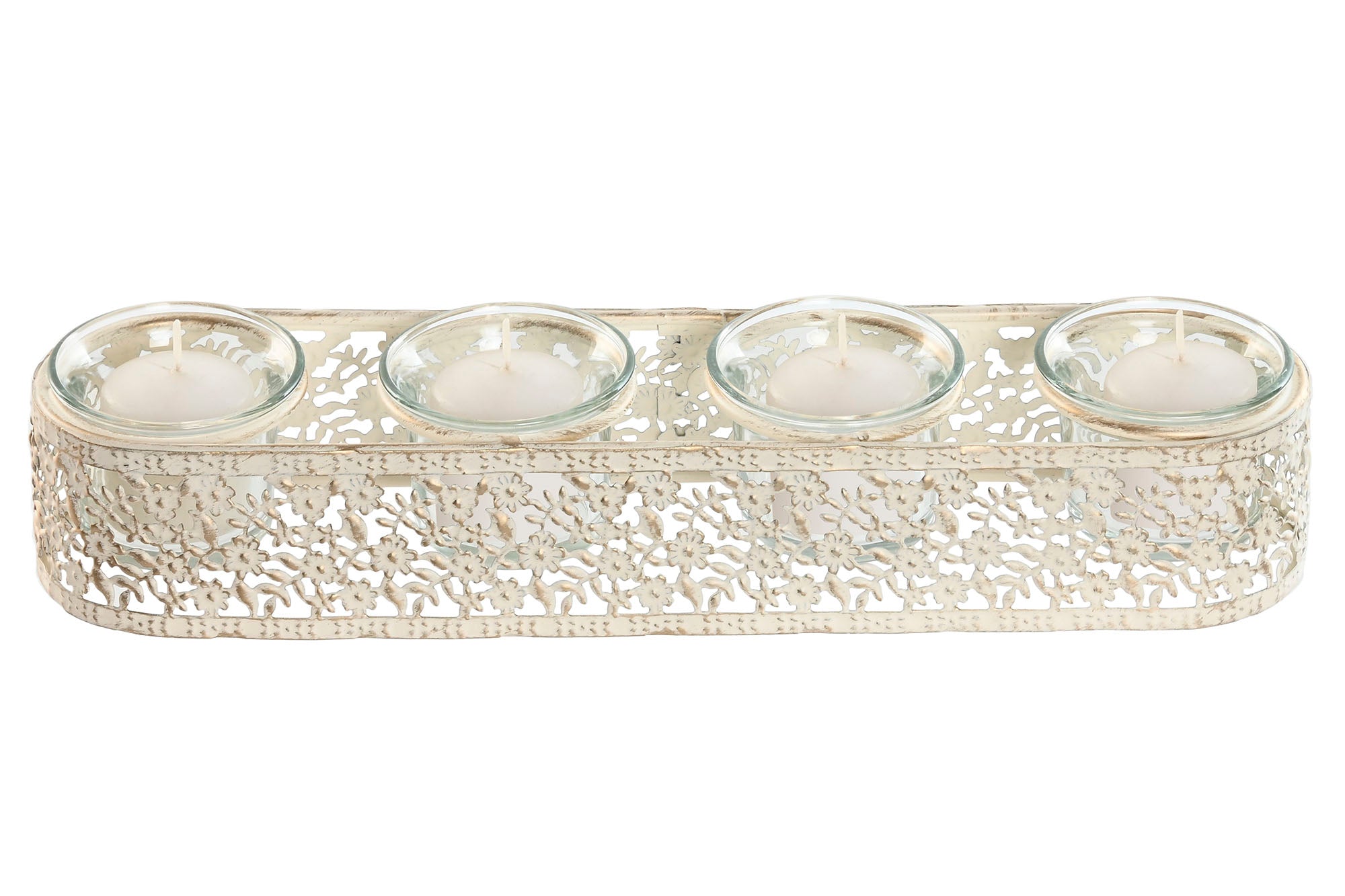 PORTAVELA METAL CRISTAL 31X7X5 4 VELAS DESGASTADO - Imagen 3