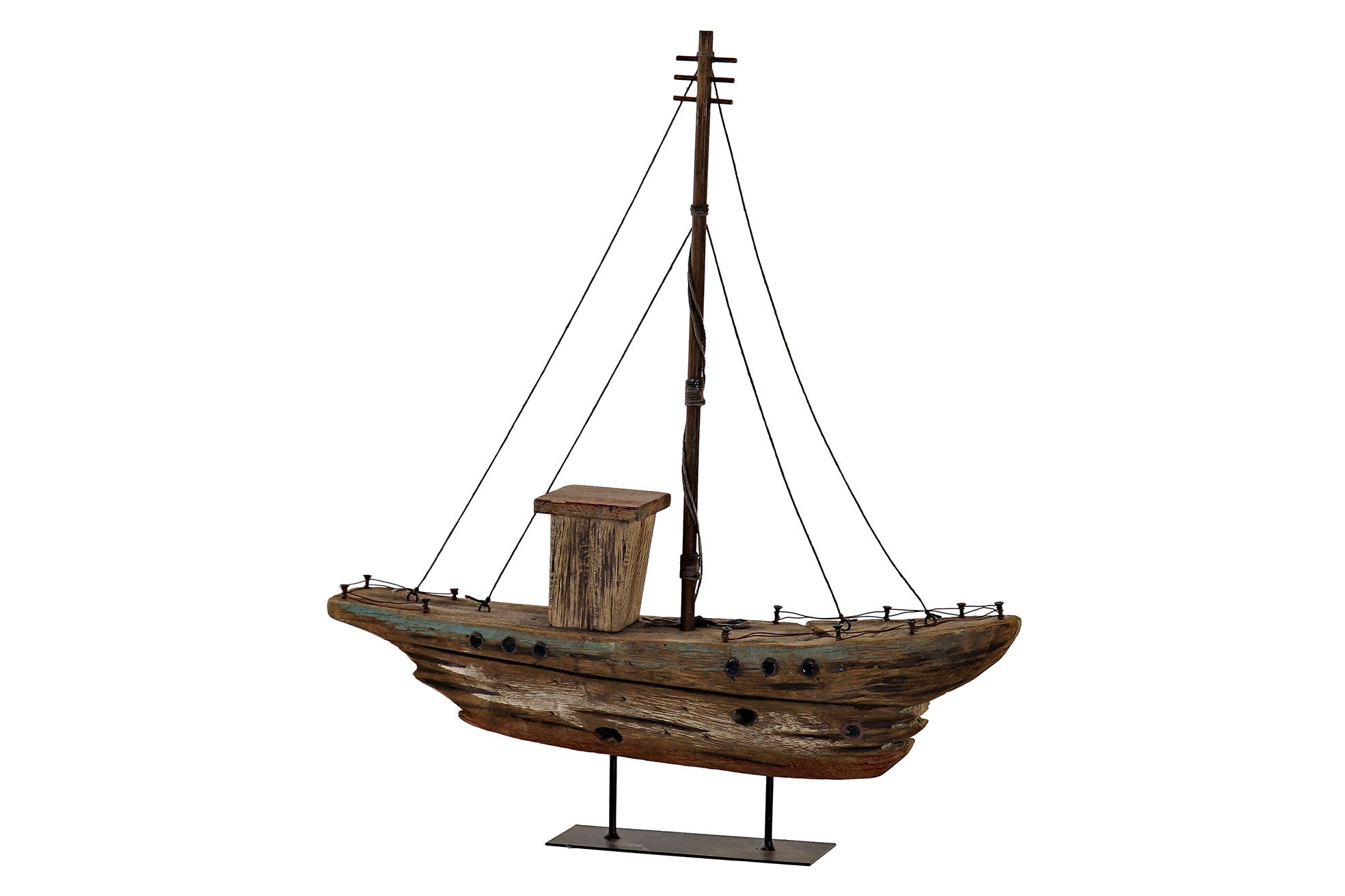 FIGURA MADERA METAL 39X8X44 BARCO DESGASTADO - Imagen 1
