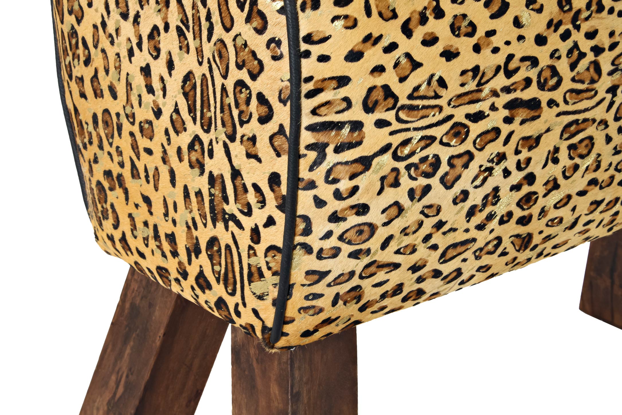 REPOSAPIES MADERA PIEL 67X30X51 LEOPARDO MARRON - Imagen 3