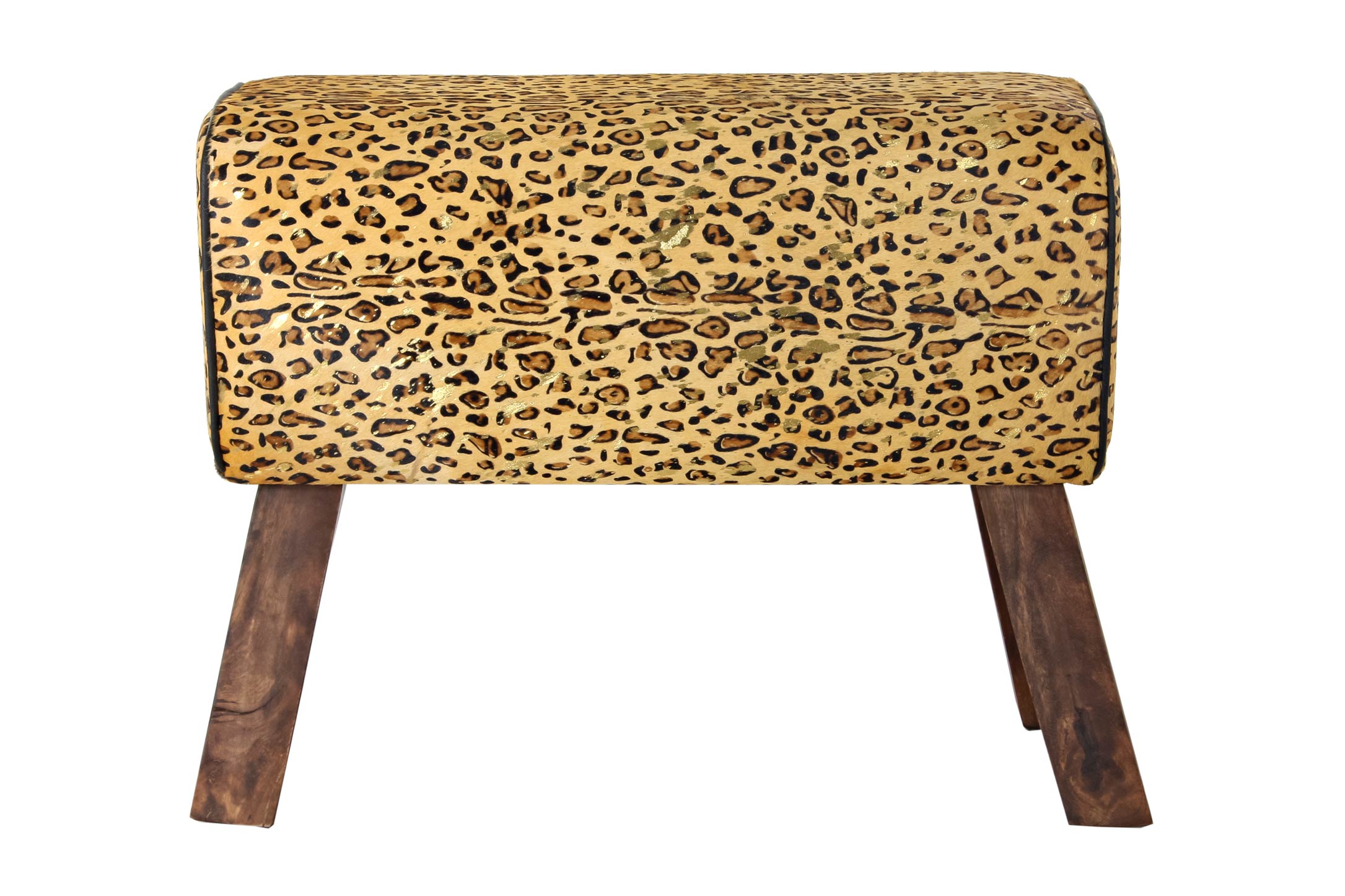 REPOSAPIES MADERA PIEL 67X30X51 LEOPARDO MARRON - Imagen 4
