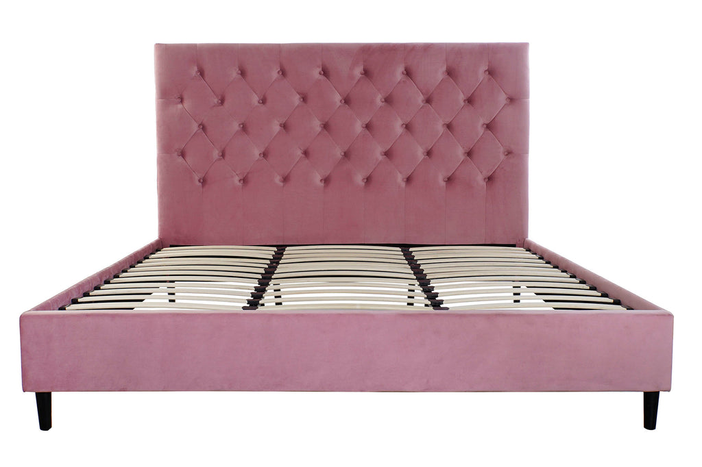 CAMA MADERA METAL 187X210X137 CAPITONE ROSA - Imagen 1