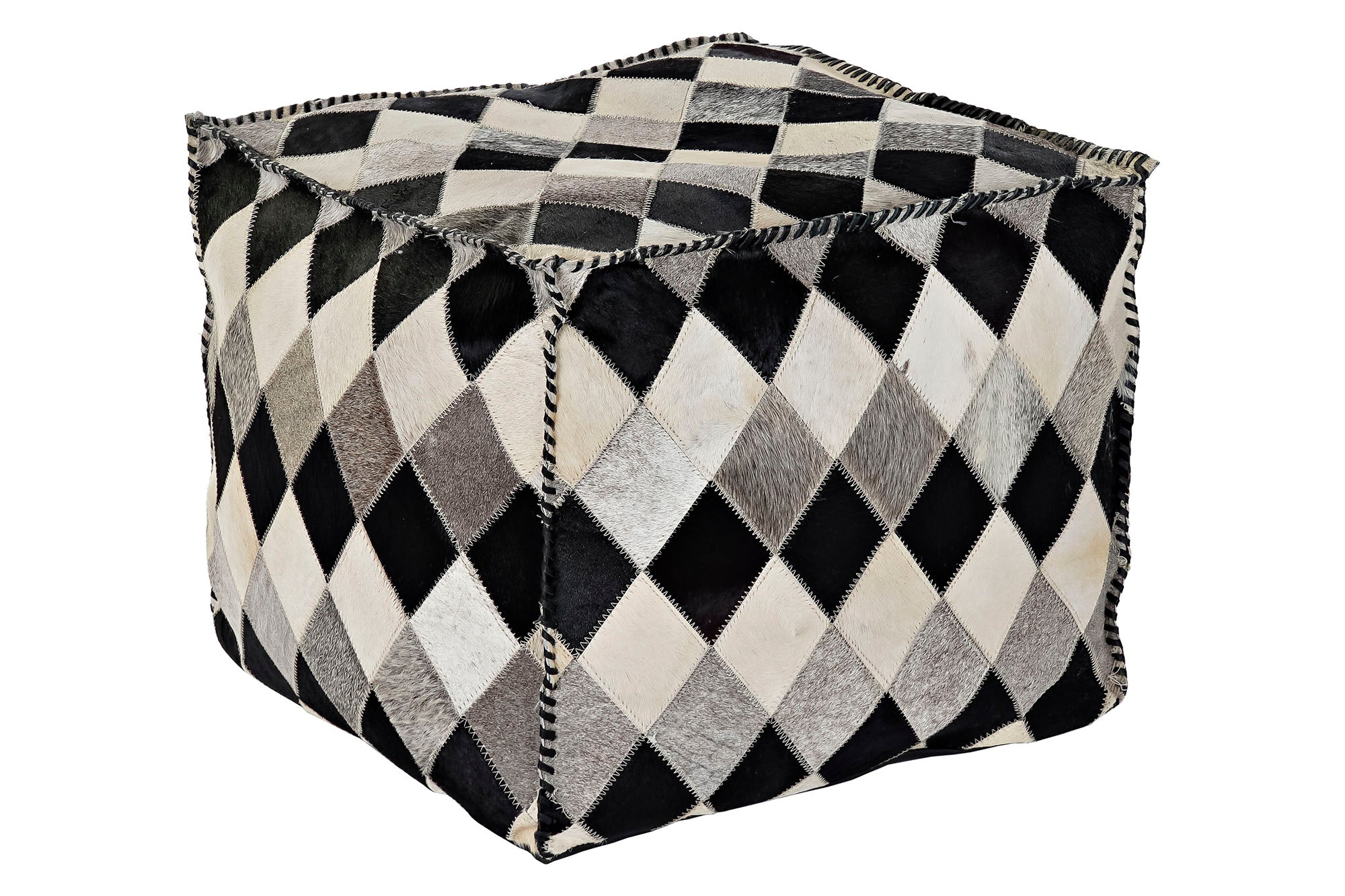 POUF PIEL POLIESTER 45X45X40 ROMBOS MARRON - Imagen 1