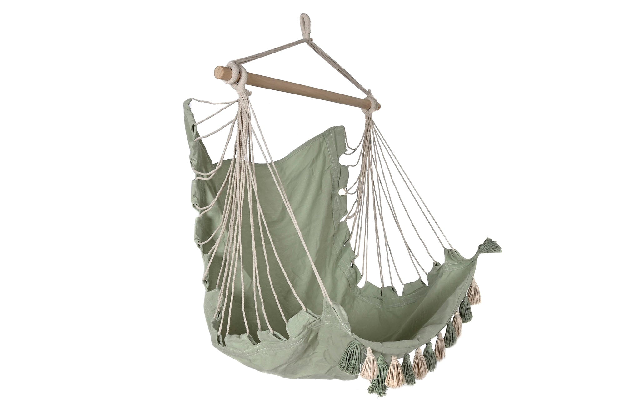 SILLA COLGANTE ALGODON MADERA 100X50X135 BORLAS - Imagen 2