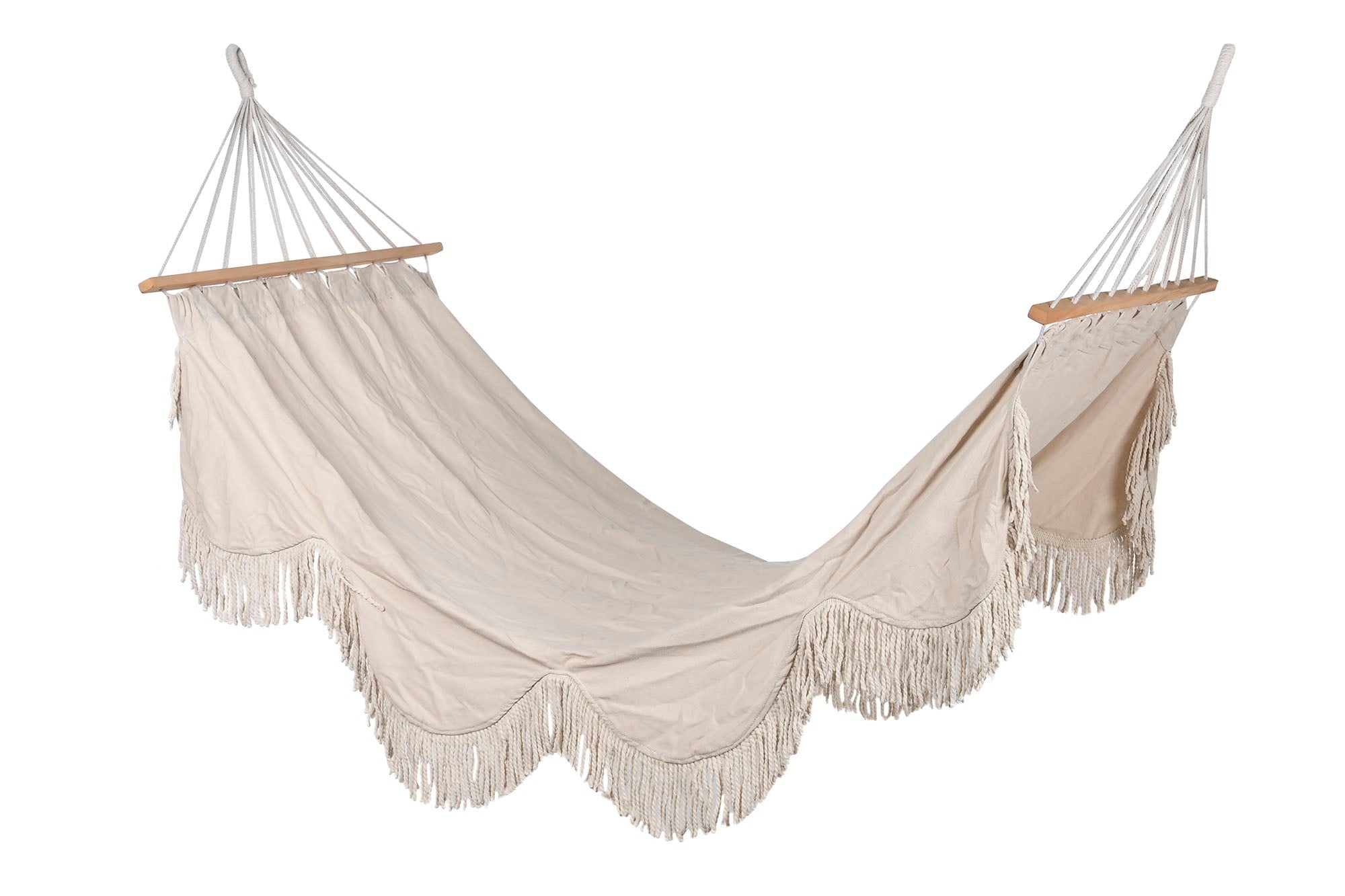 HAMACA ALGODON ABETO 200X100X5 FLECOS BLANCO - Imagen 1