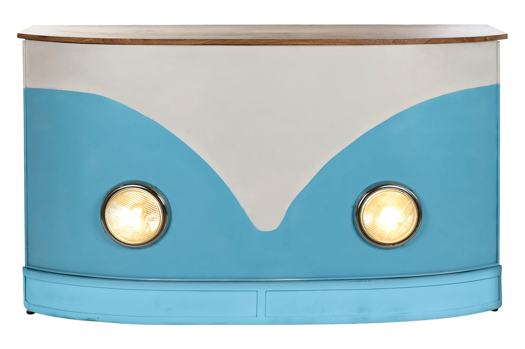 MUEBLE BAR HIERRO MANGO 157X52X90 FOCOS TURQUESA - Imagen 1