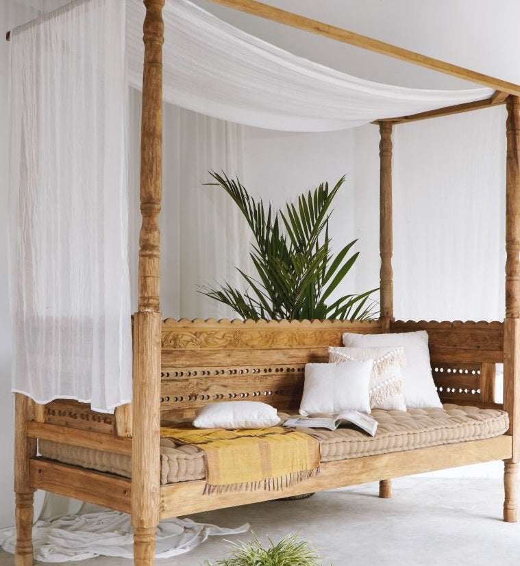 CAMA TECA 235X90X220 CON DOSEL NATURAL - Imagen 1