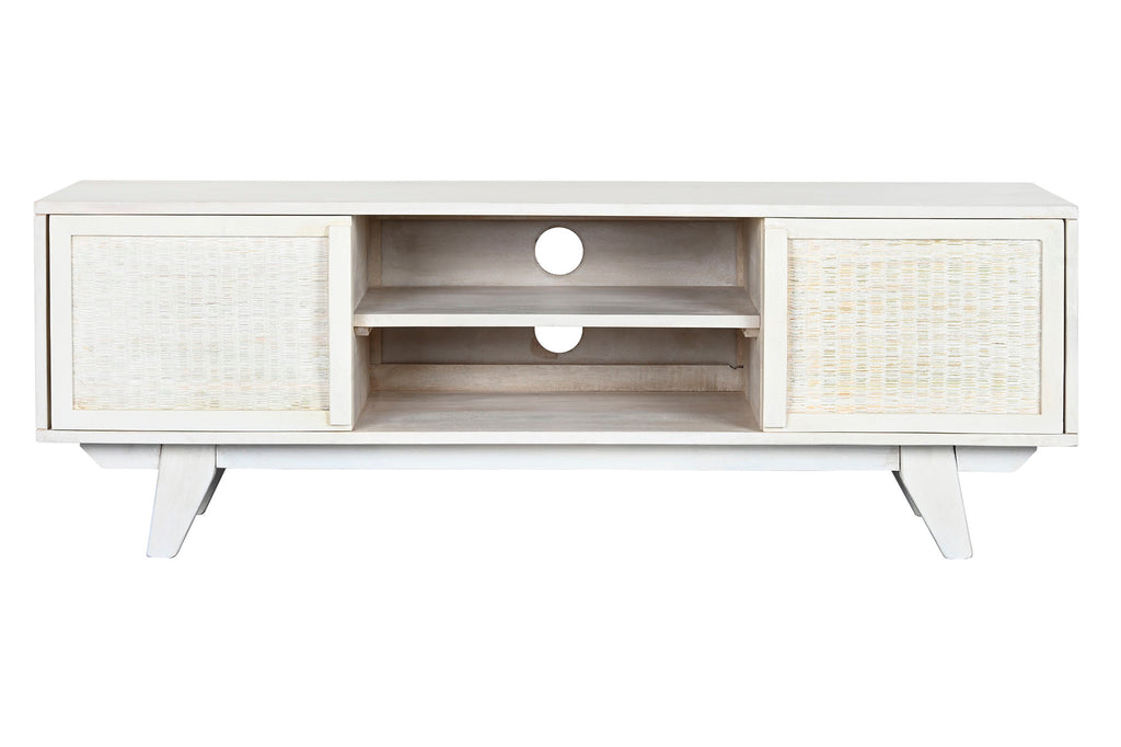MUEBLE TV MANGO RATAN 128X40X45 BLANCO ROTO - Imagen 1