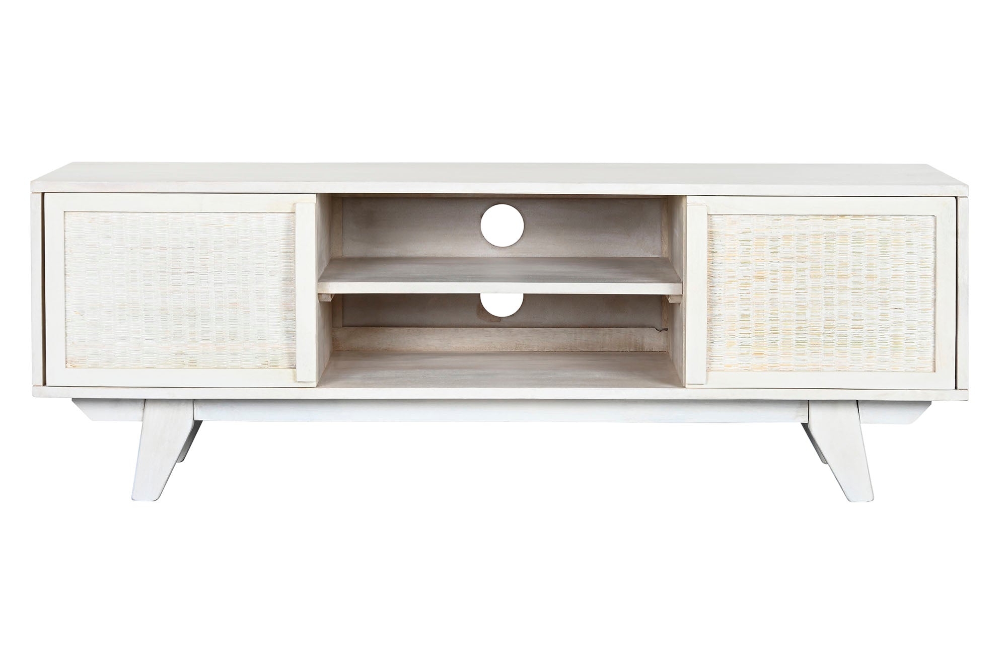 MUEBLE TV MANGO RATAN 128X40X45 BLANCO ROTO - Imagen 1