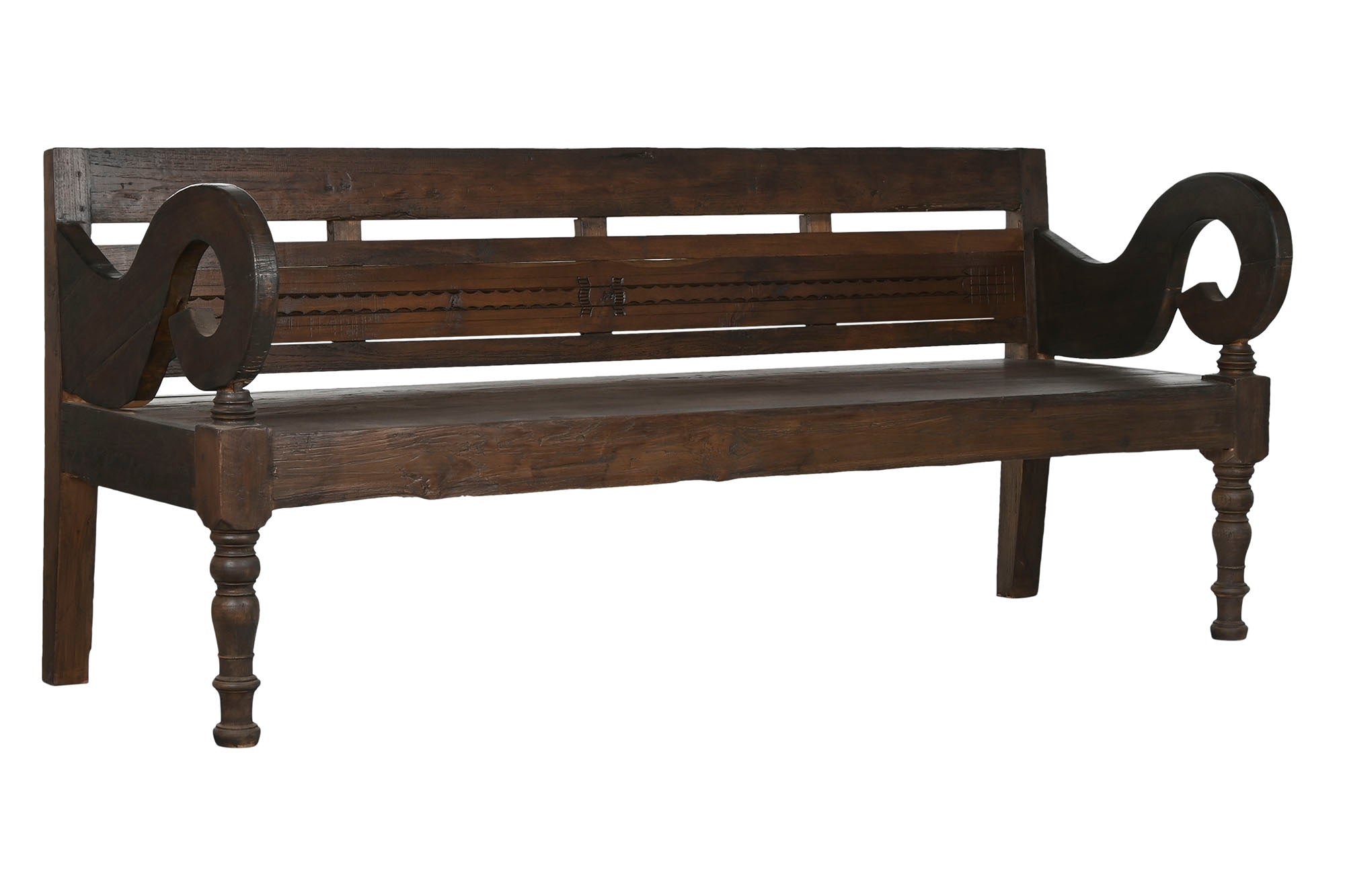 BANCO TECA MACIZA 196X60X82 TALLADO MARRON OSCURO - Imagen 2