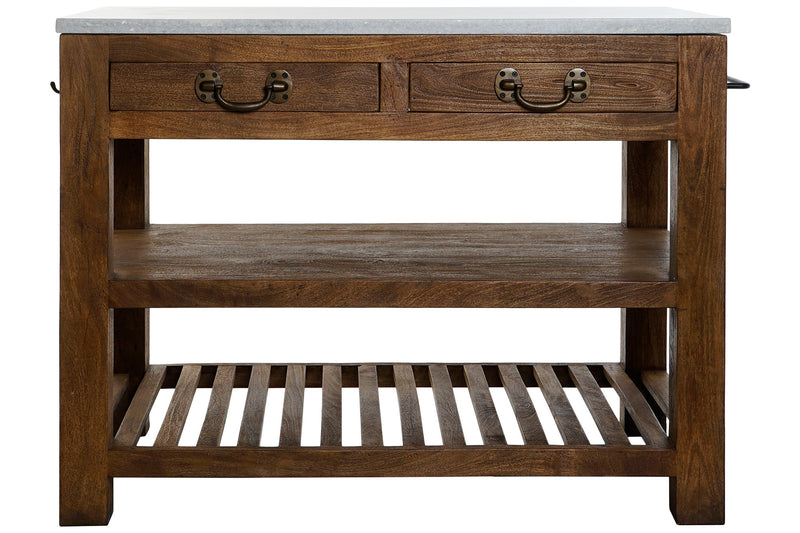 ISLA COCINA MADERA MARMOL 119X70X93 2 CAJONES - Imagen 1