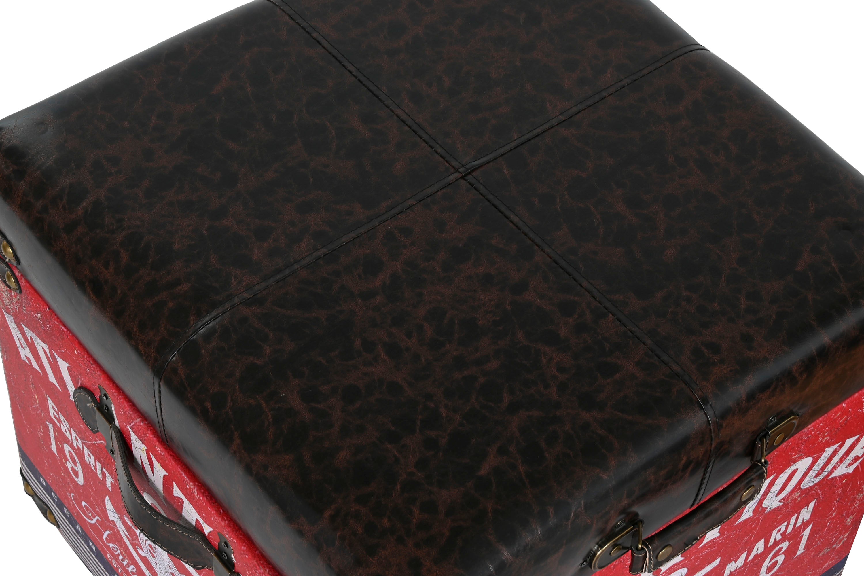 CAJA SET 3 MADERA PU 47X47X42 VINTAGE MULTICOLOR - Imagen 2