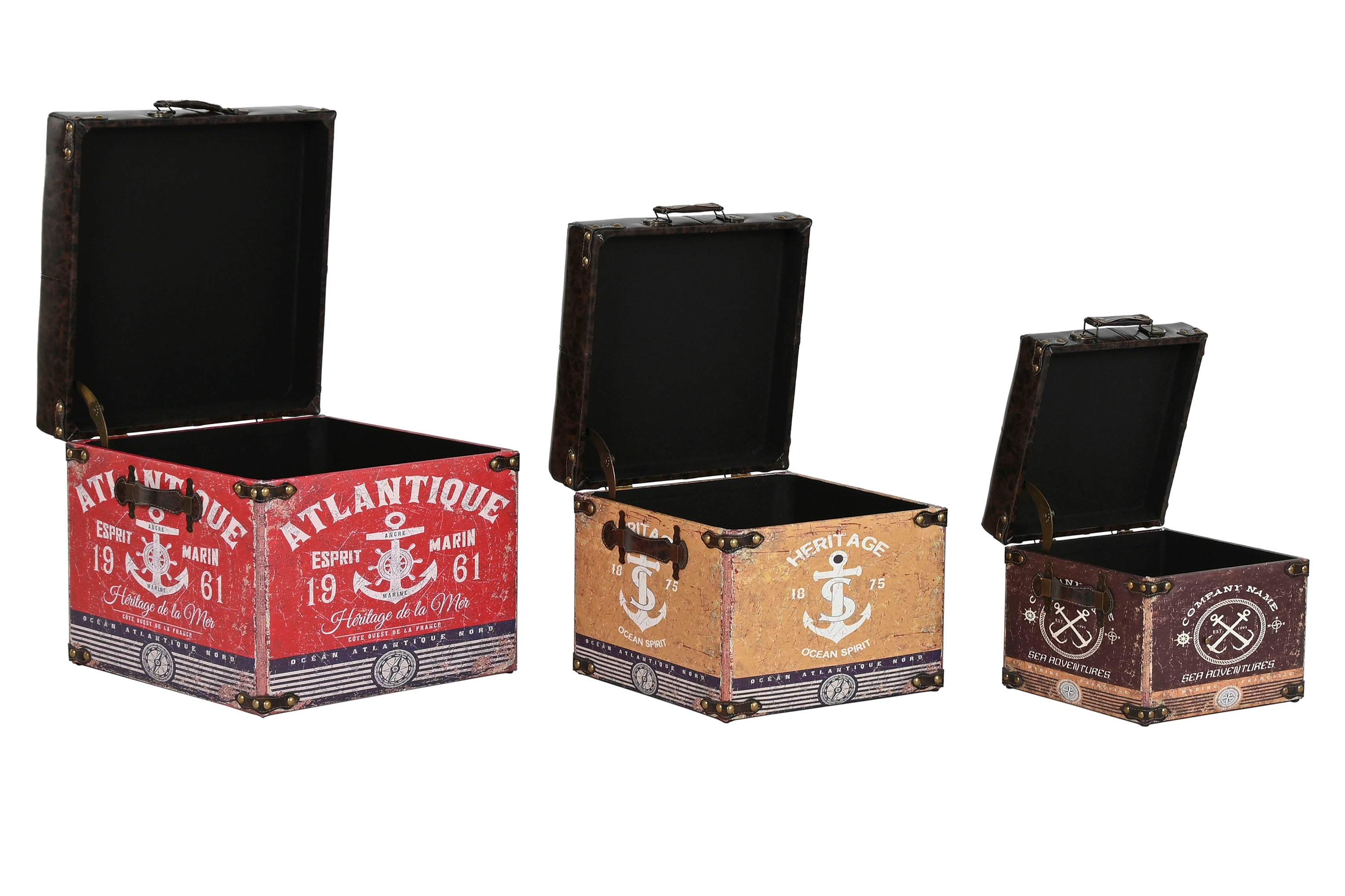 CAJA SET 3 MADERA PU 47X47X42 VINTAGE MULTICOLOR - Imagen 5