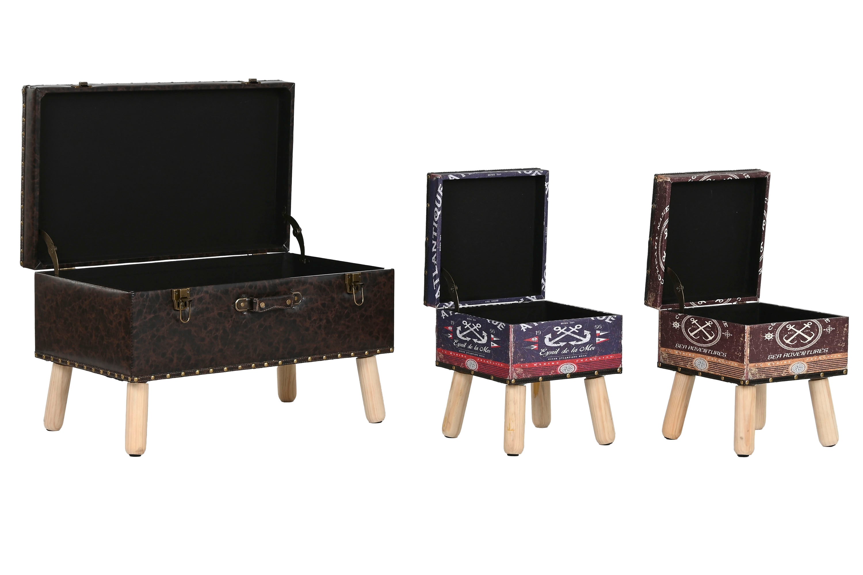 BAUL SET 3 MADERA PU 70X40X45 VINTAGE MULTICOLOR - Imagen 5