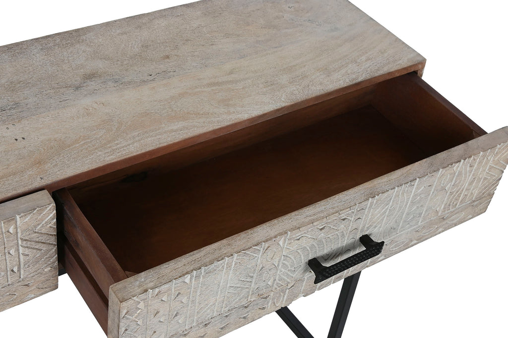 CONSOLA MANGO METAL 120X30X76 TALLADO BLANCO - Imagen 4