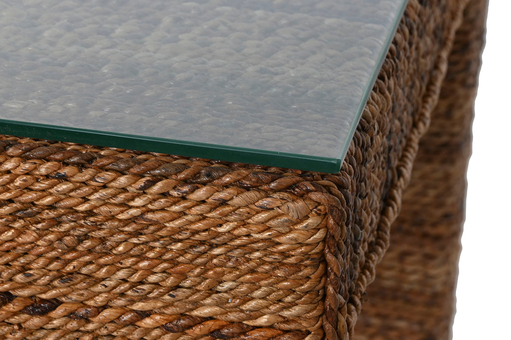 MESA COMEDOR FIBRA TECA 180X90X77 CRISTAL TEMPLADO - Imagen 1