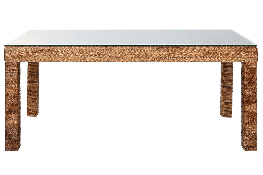 MESA COMEDOR FIBRA TECA 180X90X77 CRISTAL TEMPLADO - Imagen 4