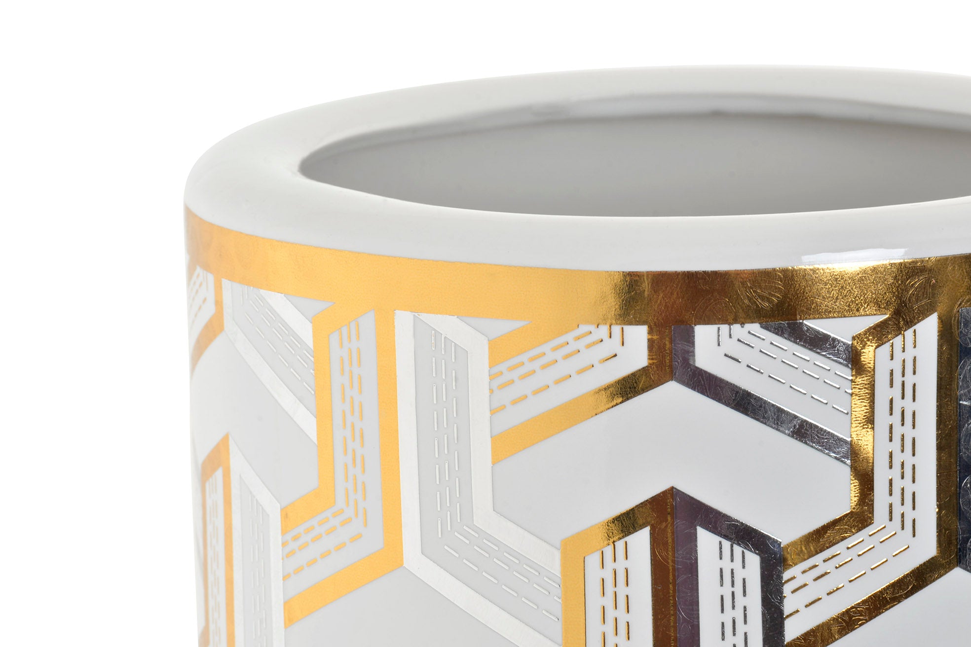 PARAGUERO PORCELANA 22X22X46 GEOMETRICO BLANCO - Imagen 1