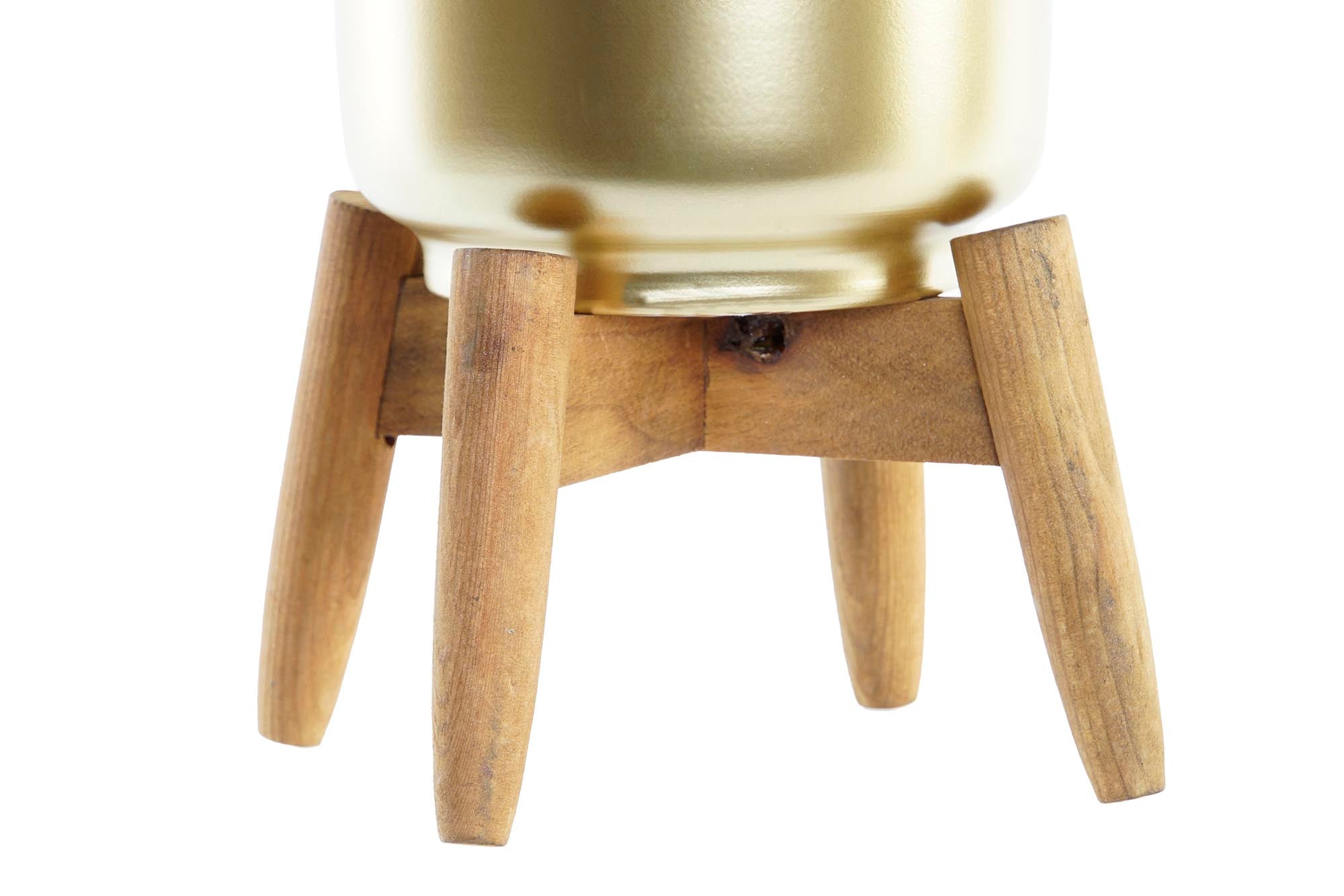 MACETERO METAL MADERA 18,5X18,5X22 DORADO - Imagen 2