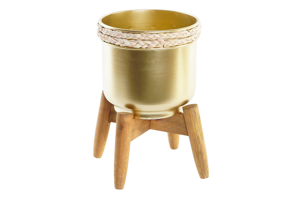 MACETERO METAL MADERA 18,5X18,5X22 DORADO - Imagen 1