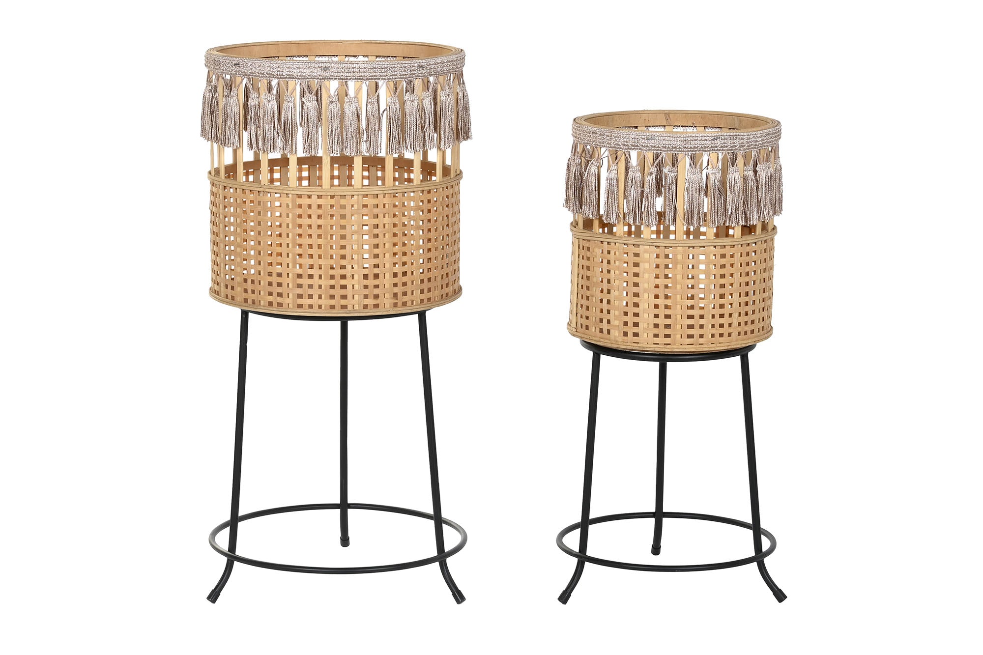 MACETERO SET 2 BAMBU METAL 32X32X68 NATURAL MARRON - Imagen 1